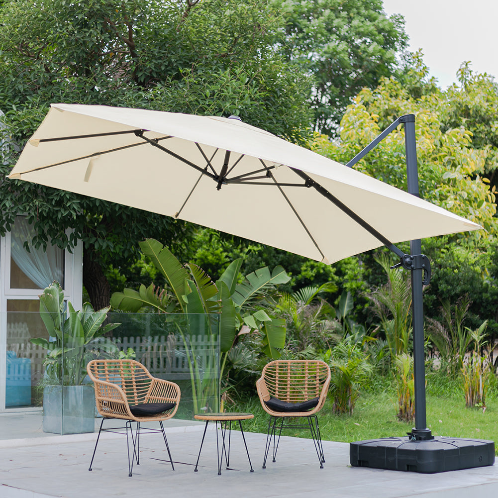 Large Square Patio Parasol With Durable Polyester Canopy, Pa Waterproof Coating, Adjustable Height, 360° Foot Pedal Rotation With Cross Base & Fillable Base | One Size | Beige