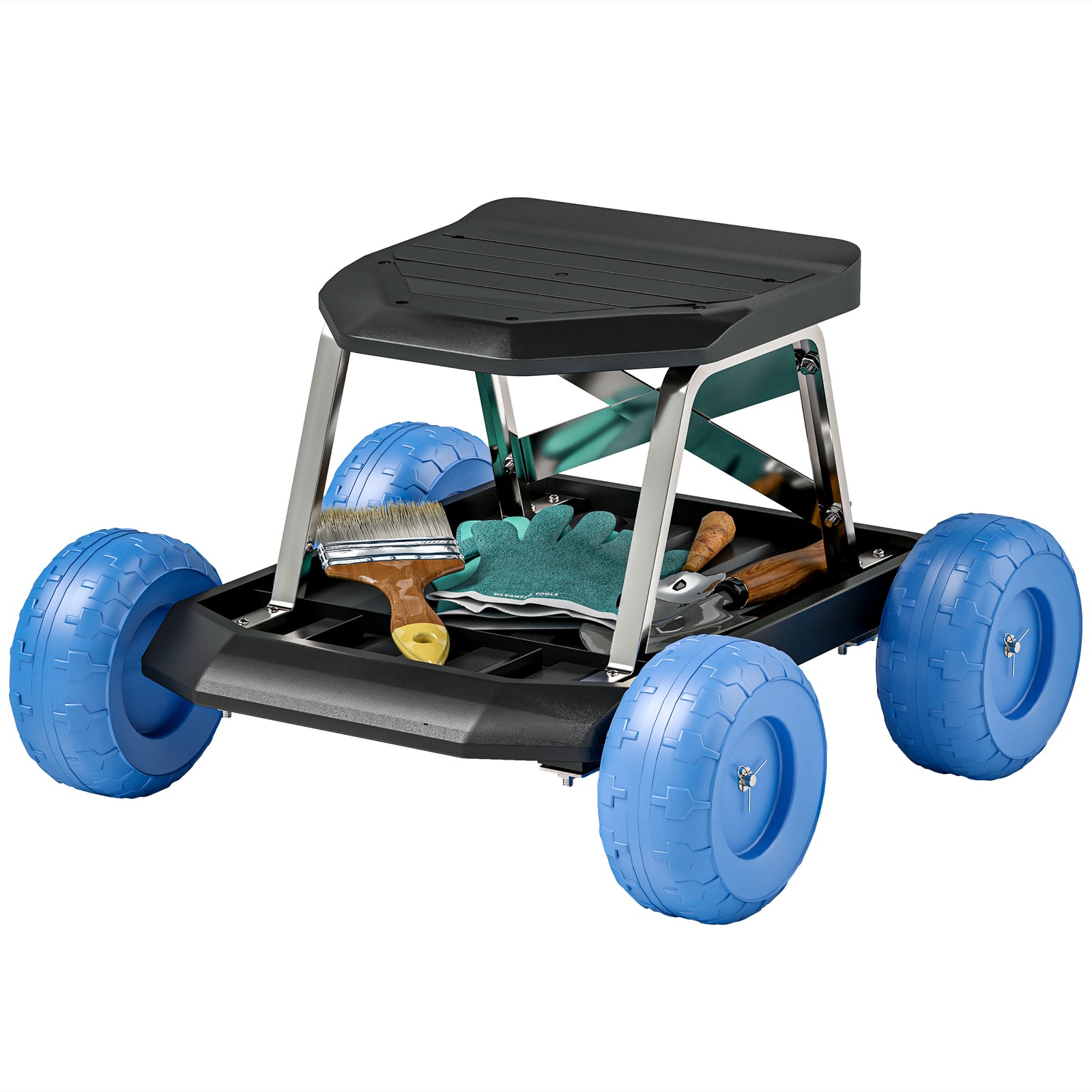 Garden Cart With Wheels, Tool Tray For Weeding, Planting | Blue