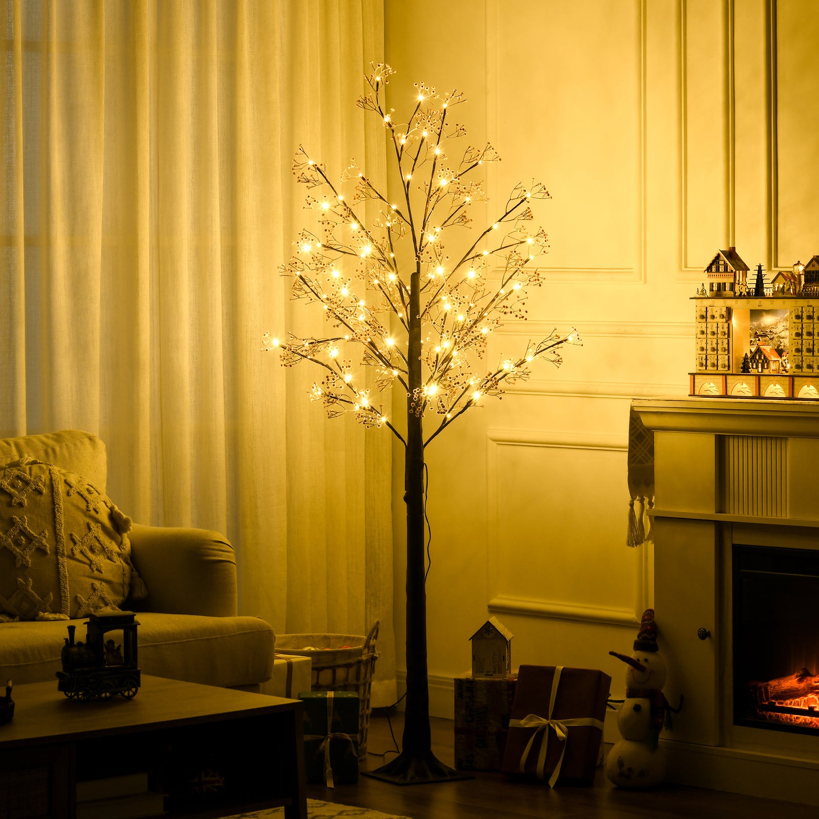 4/5/6ft Artificial Tree With Warm White Led Lights | 6ft | Brown