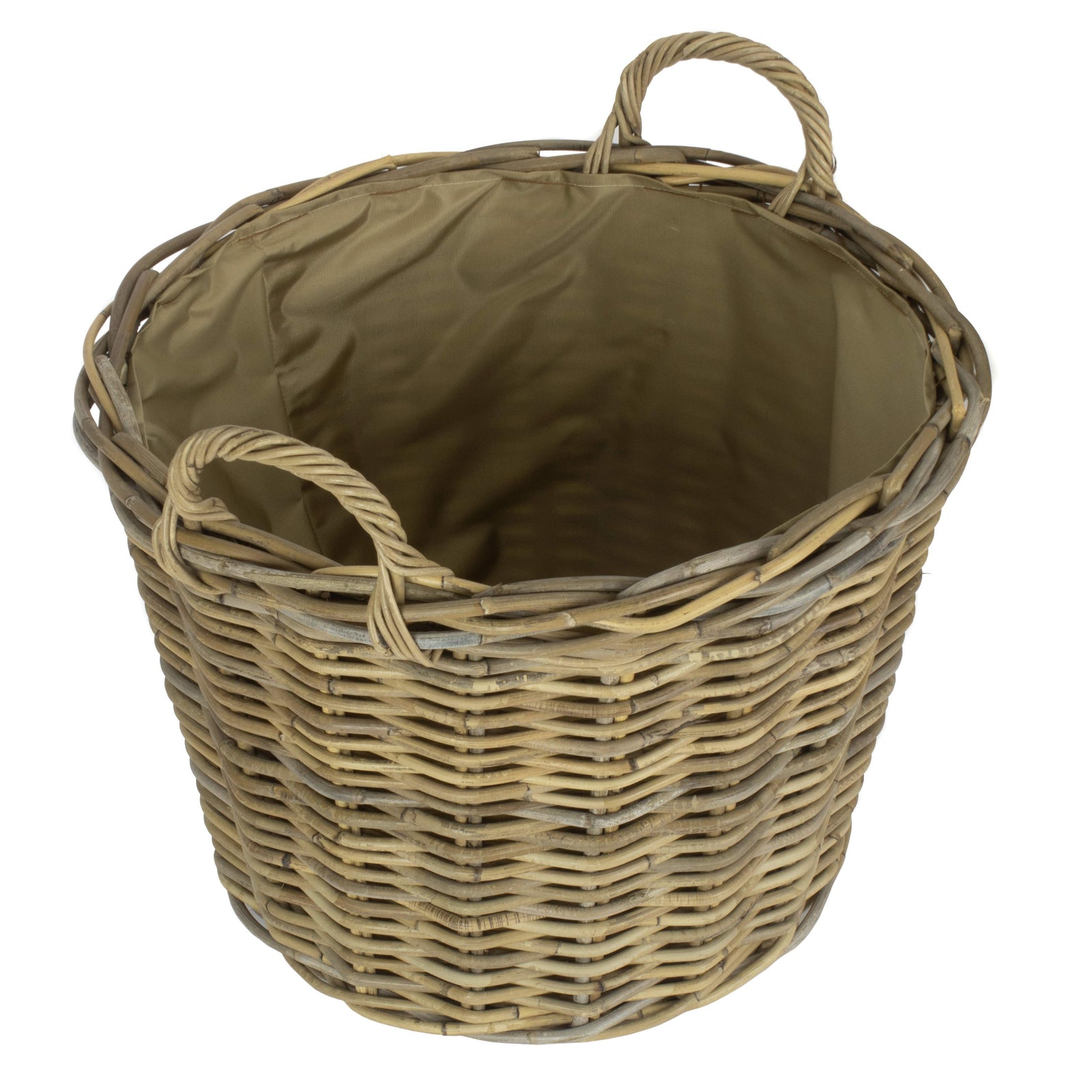 Round Grey Rattan Log Basket | Beige