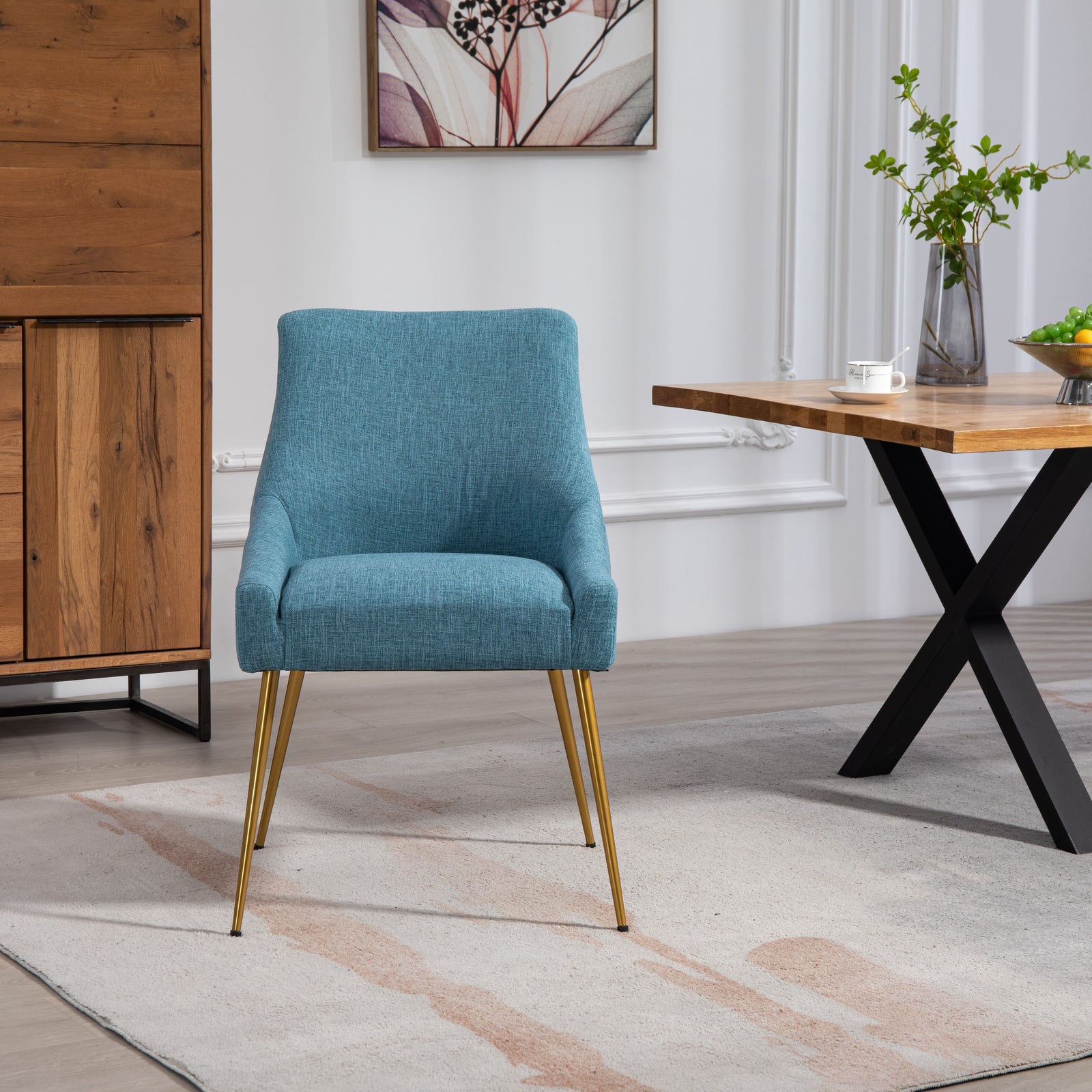Set Of 2 Lograto Fabric Dining Chairs | Teal
