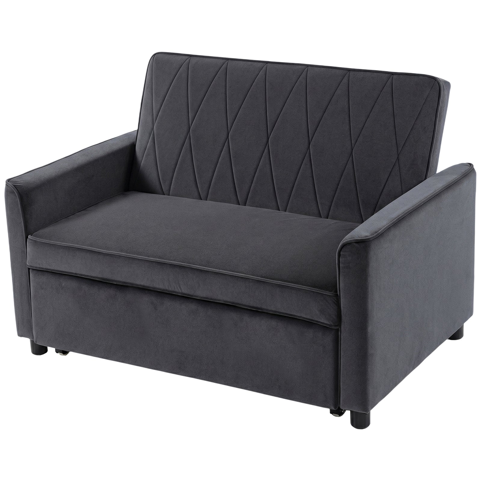 2 Seater Sofa Bed, 3-in-1 Velvet Pull Out Sleeper Sofa | Dark Grey