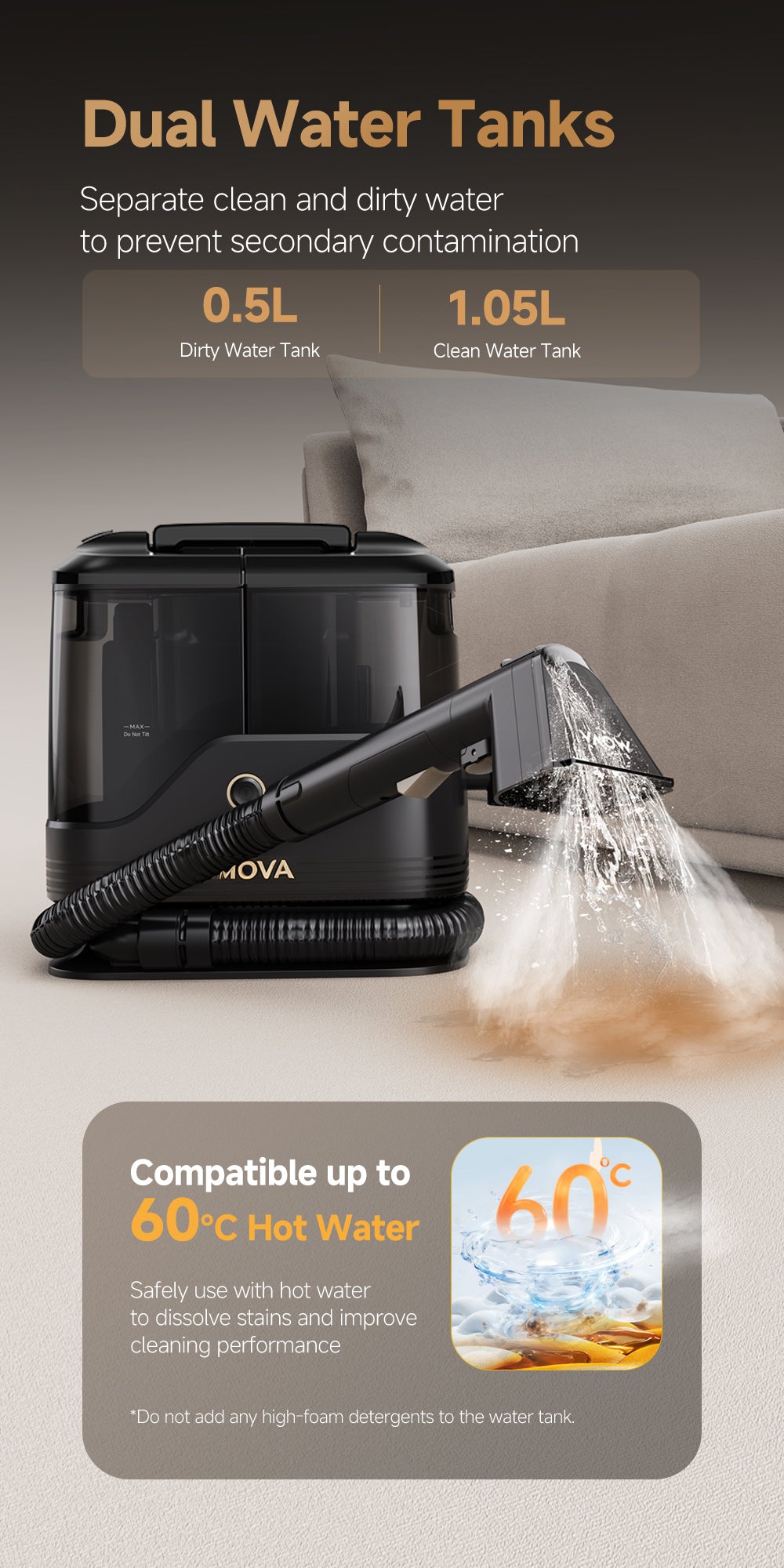 C10 Spot Cleaner with Accessories, 14,000Pa Suction, 60 Degree Hot Water Cleaning, Clean & Dirty Water Tanks, 5m Cord