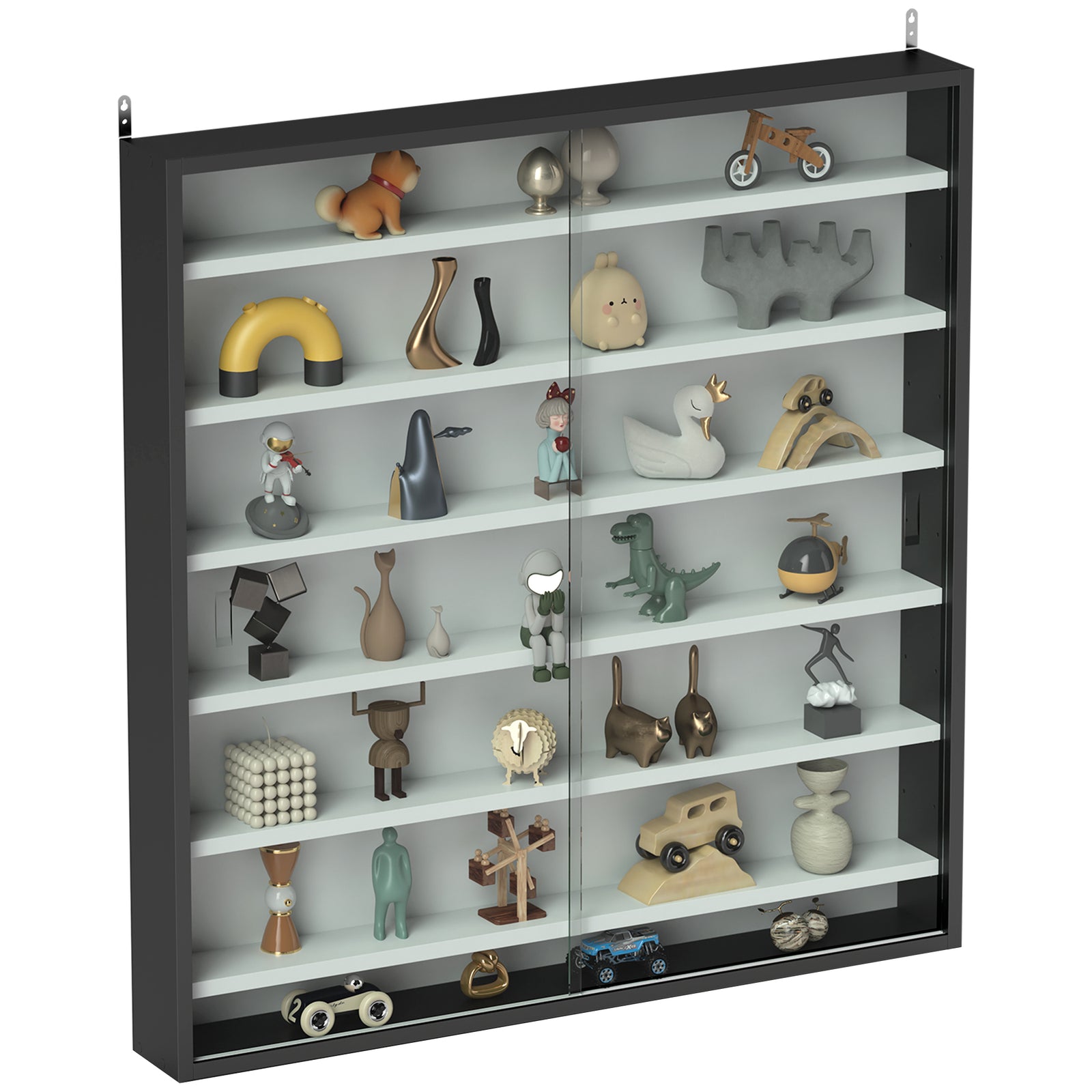 7-tier Wall Display Cabinet W/ Shelves Glass Doors | Gray