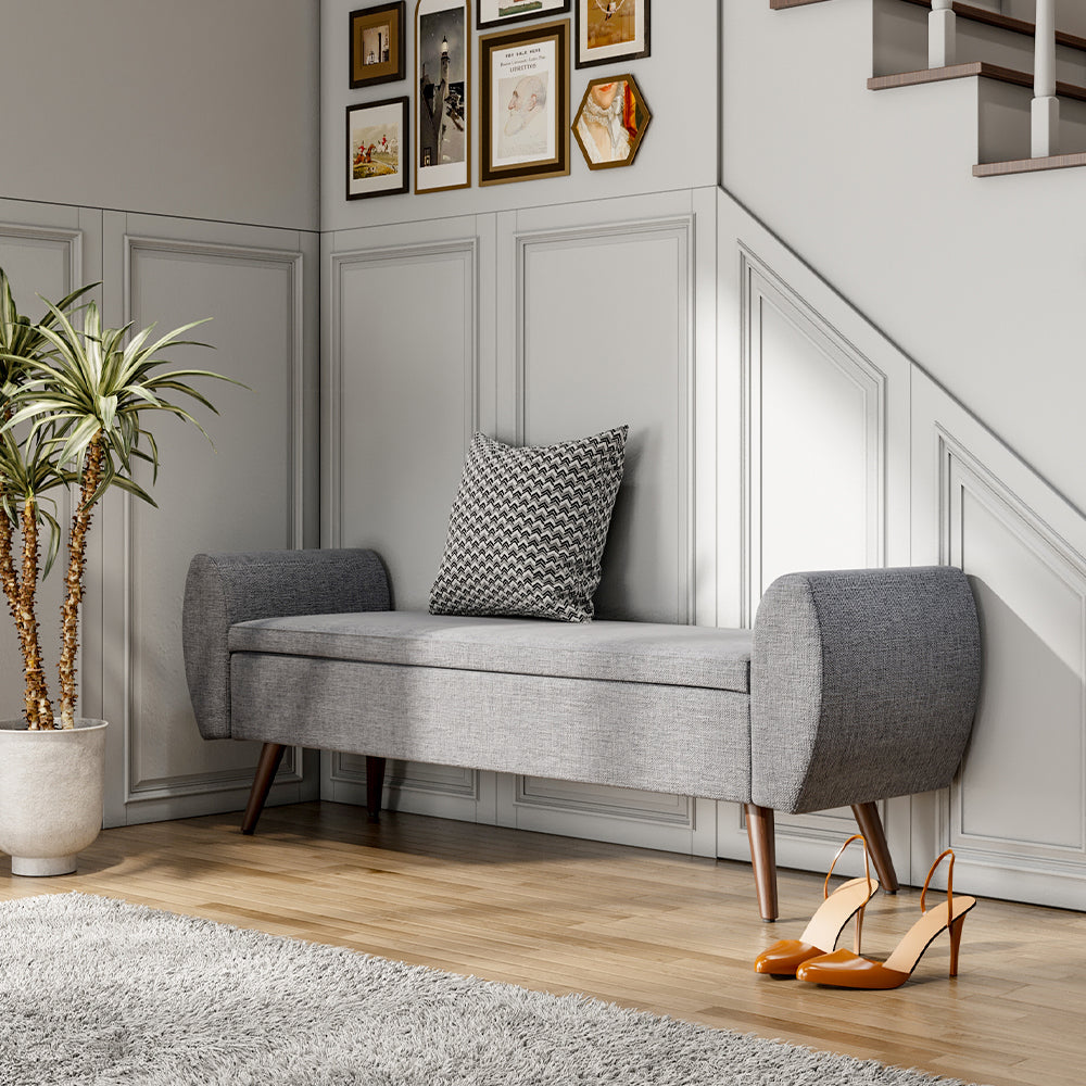 Extra Large Linen Storage Bench – Upholstered Ottoman Seat With Hidden Compartment, 151cm Wide Hallway Or Bedroom Bench | Grey
