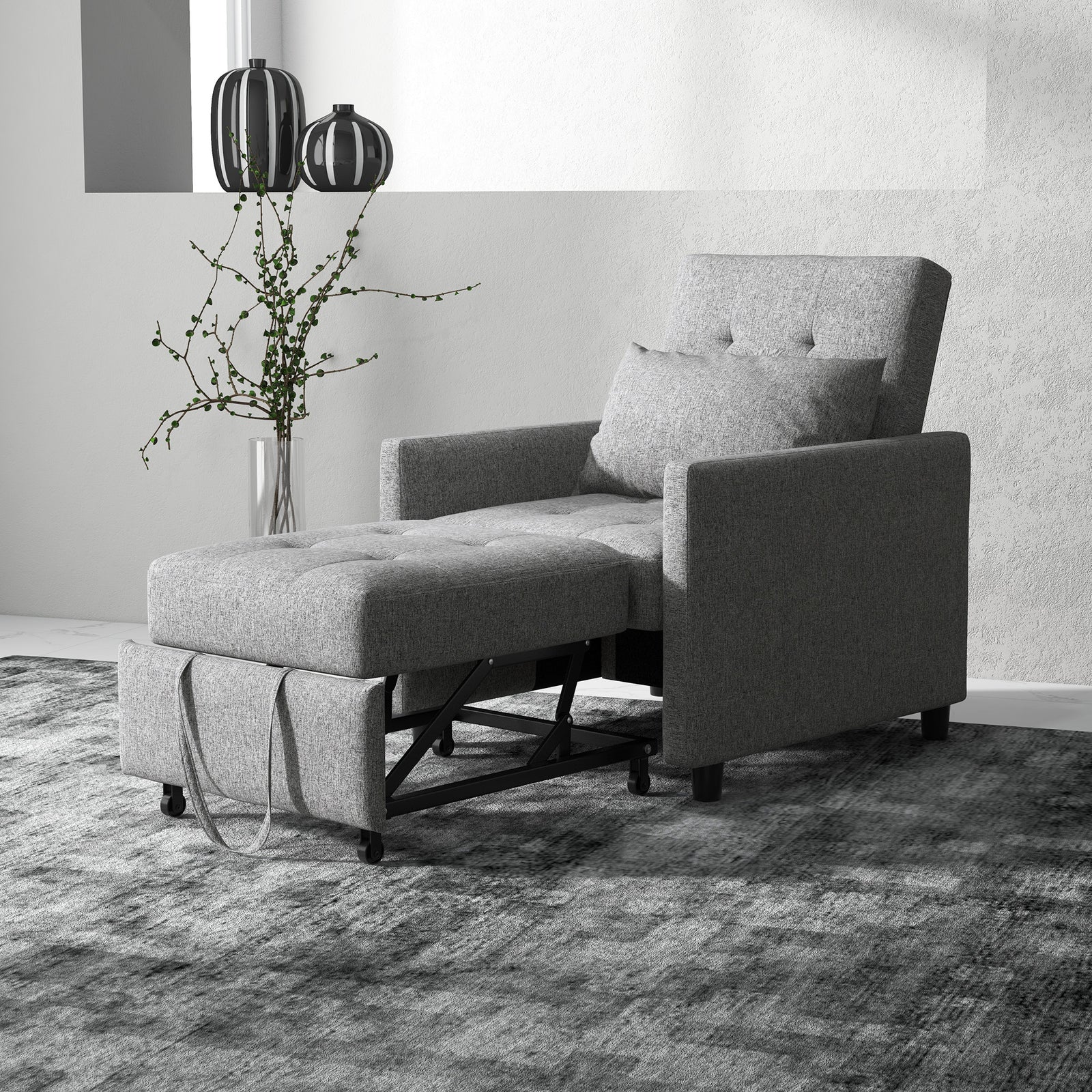 Convertible Single Chair Bed With Tufted Upholstered Fabric