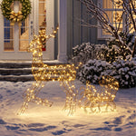Outsunny Lighted Reindeer And Sleigh Set, Outdoor Christmas Decoration