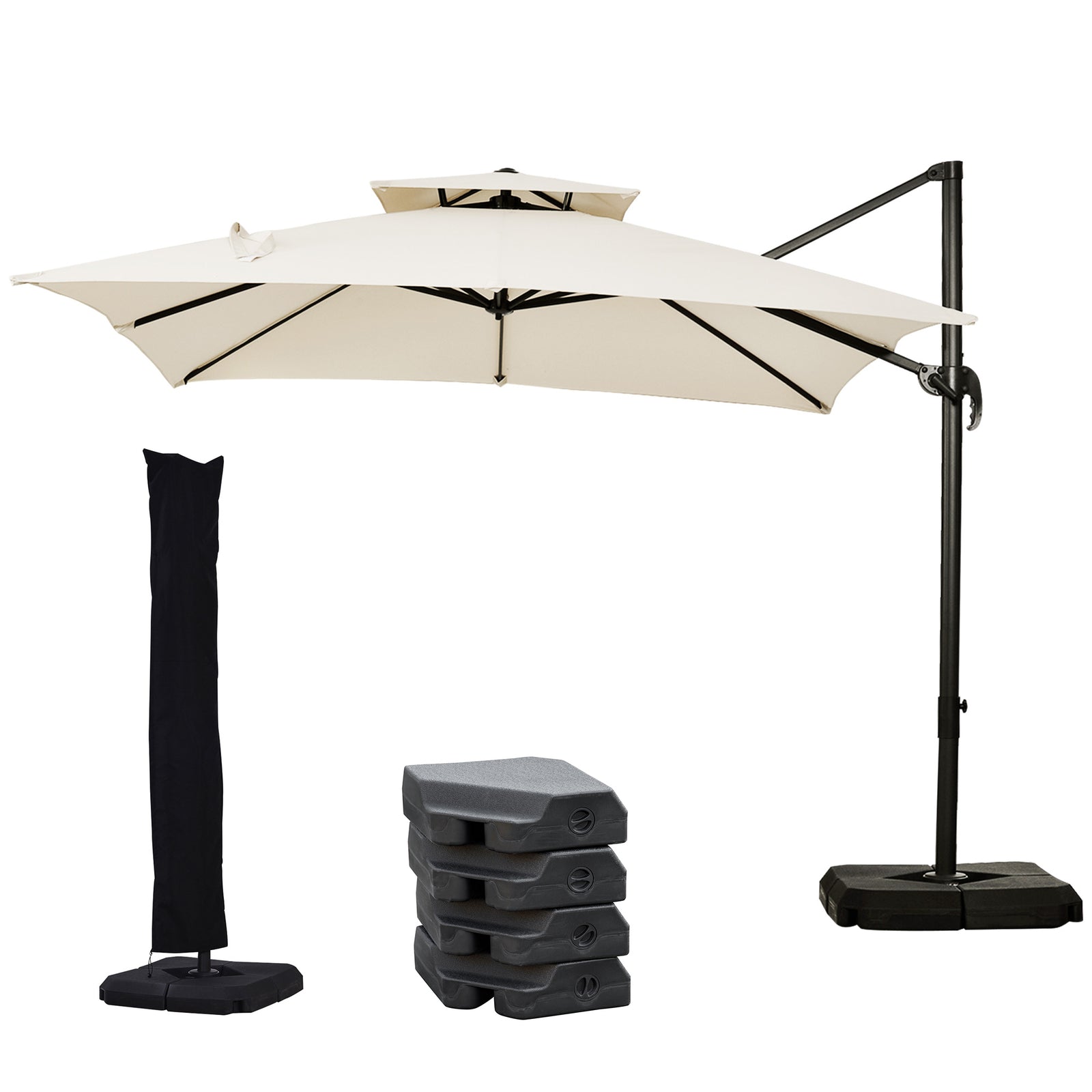 2.7x2.7m Cantilever Parasol W/ Base & Cover | Beige