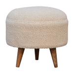 Solid Mango Wood Cream Boucle Rounded Footstool