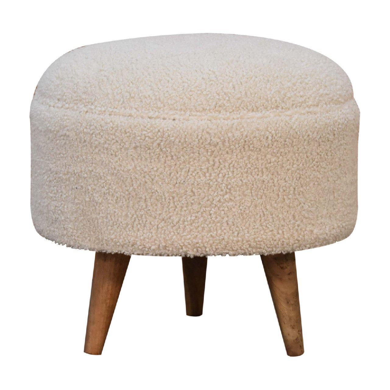 Solid Mango Wood Cream Boucle Rounded Footstool