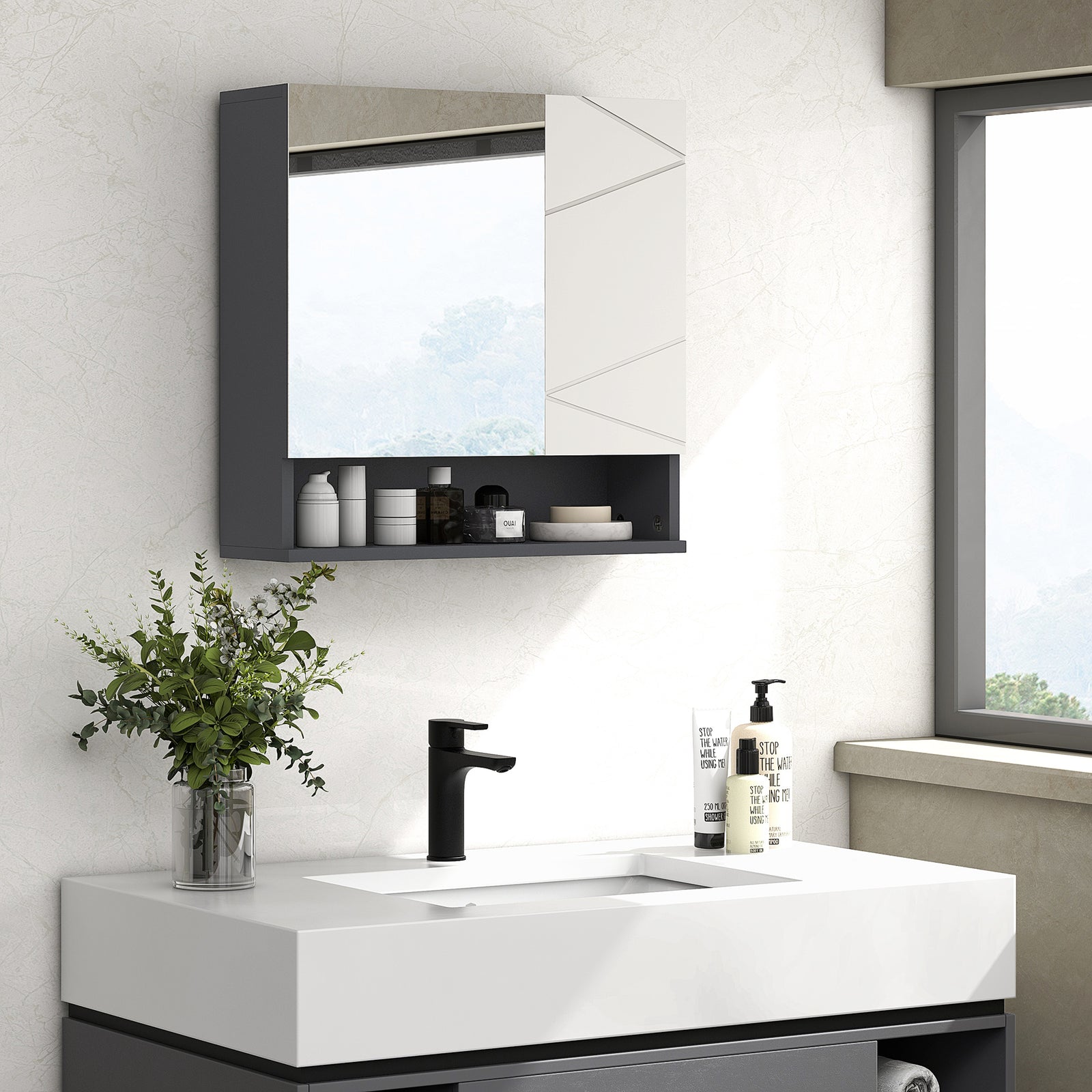 Wall Mounted Bathroom Storage Cupboard W/ Mirror And Shelf
