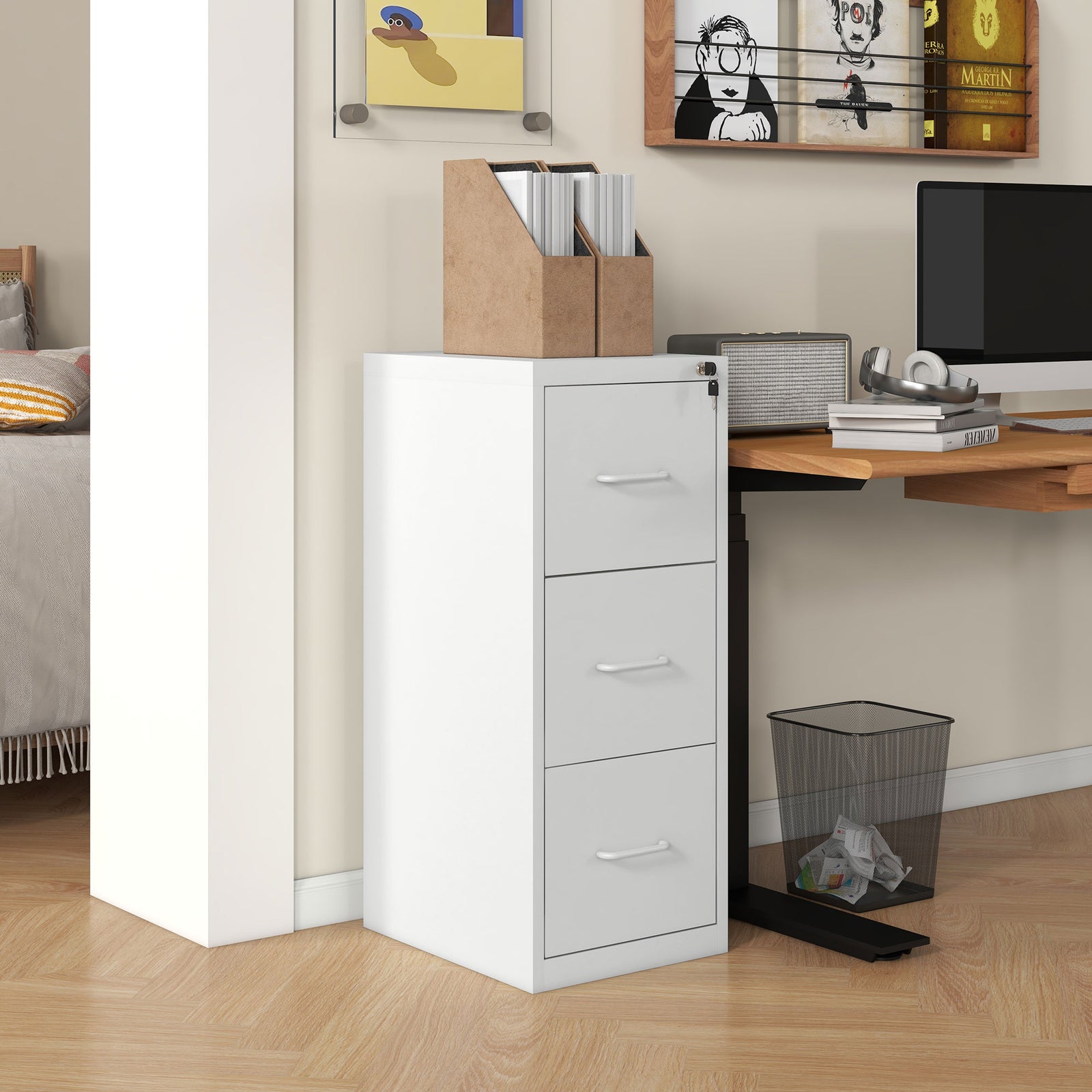 3 Drawer Filing Cabinet Steel File Cabinet For A4 | Medium | White