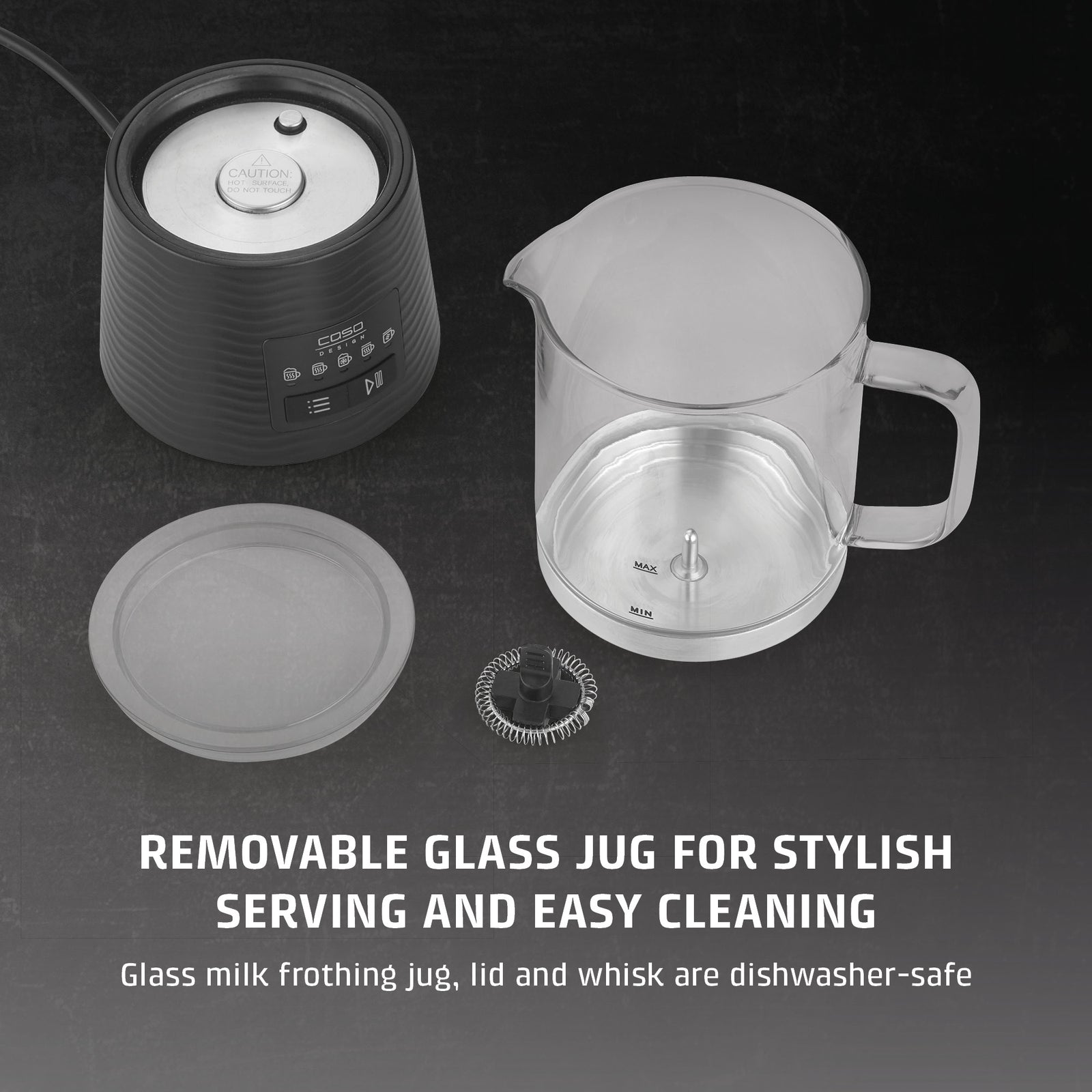 CASO Design Cappulatte Electric Milk Frother With 5 Functions, Hot Chocolate Maker With Glass Jug - 400ml Capacity