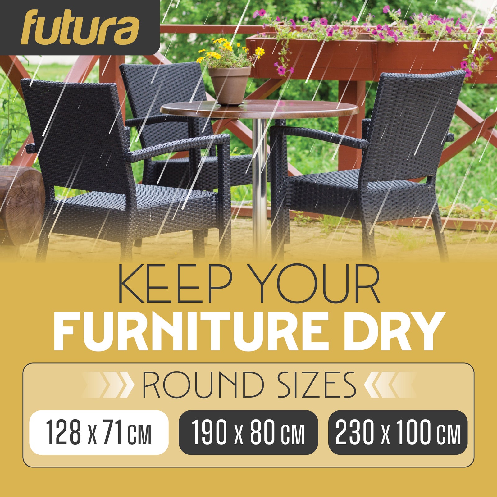 Round Waterproof Garden Furniture Cover, Outdoor Patio Weatherproof Table & Chair Set Shield | 128 x 71cm | Black