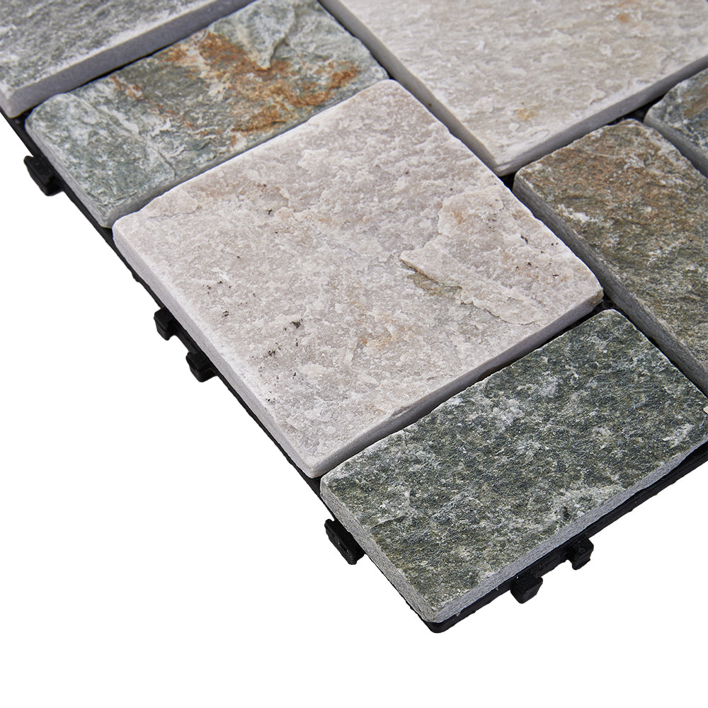 6pcs Interlocking Natural Stone Deck Tiles, 30x30cm Square Outdoor Patio Flooring, Durable Garden Pathway & Poolside Tiles | Stone