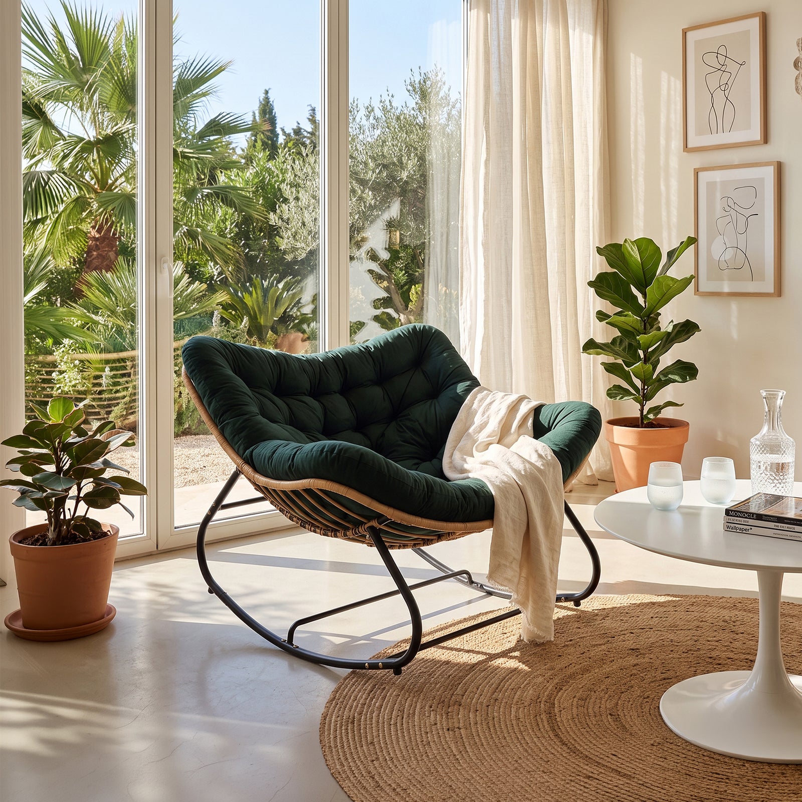 Rocking Chair With Soft Cushion | Green