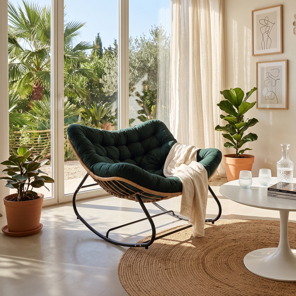 Modern Rocking Chair with Cushion – Large | Green