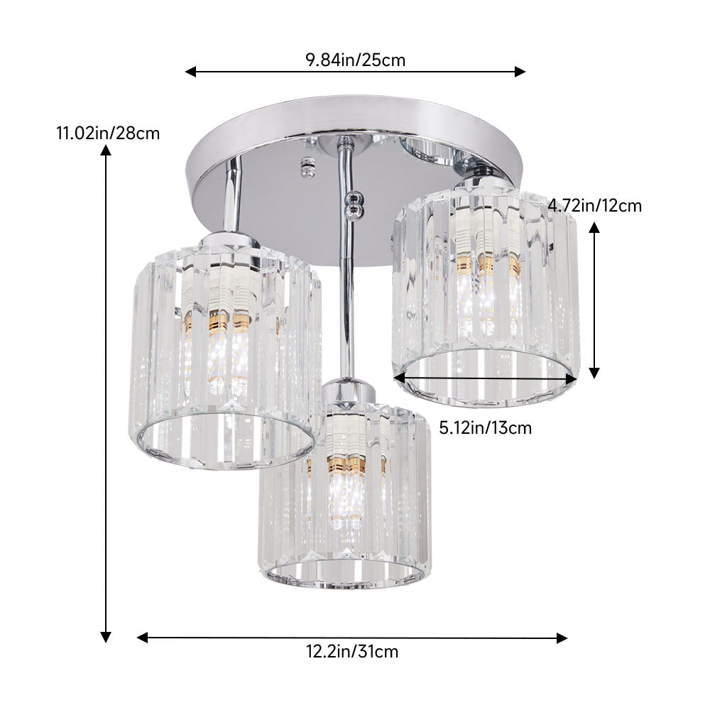 3-light Crystal Ceiling Fixture With Chrome Finish