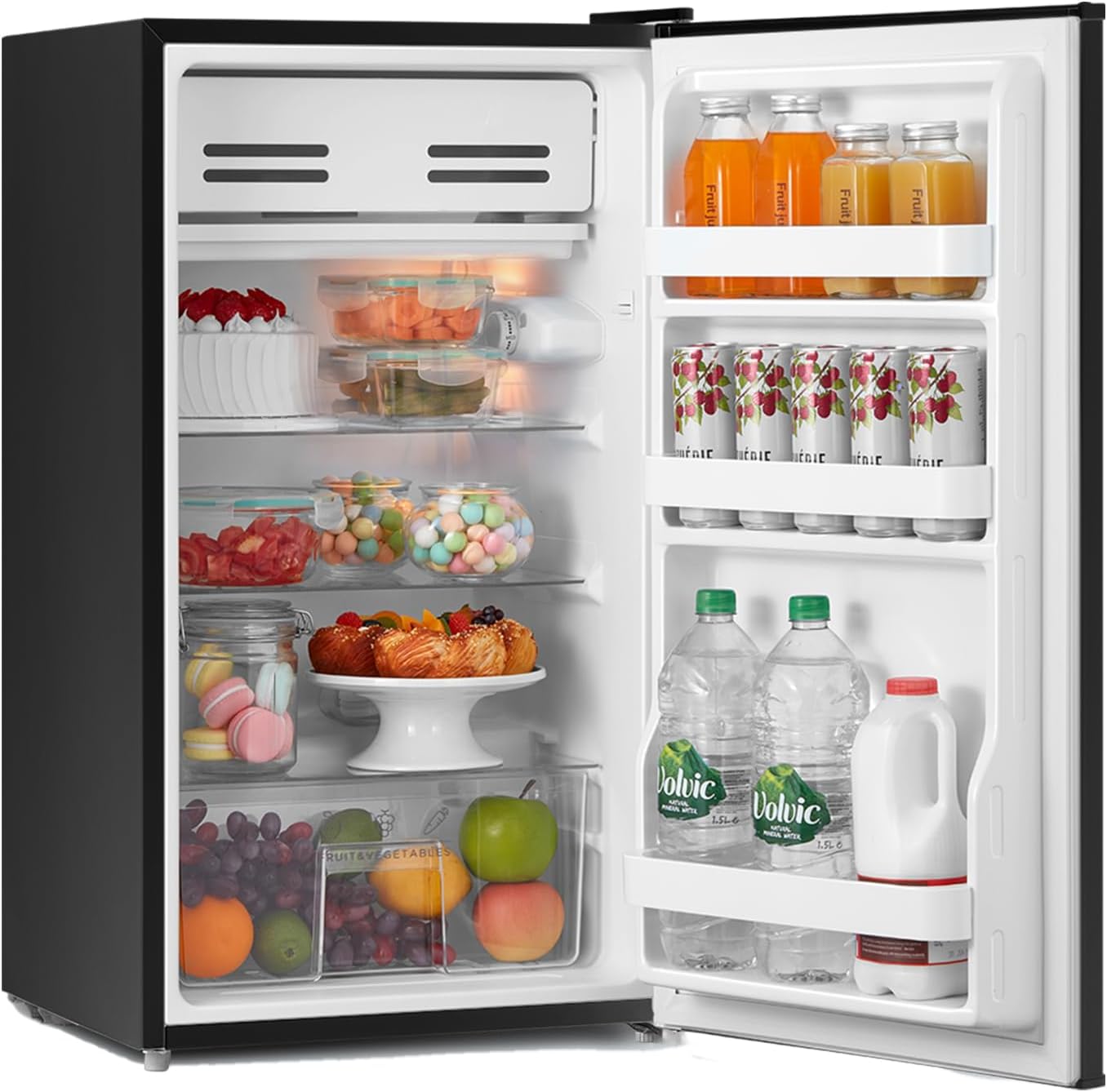 93l Compact Multi-layer Fridge With Cooler Box, 3 Removable Glass Shelves & Reversible Door | Black