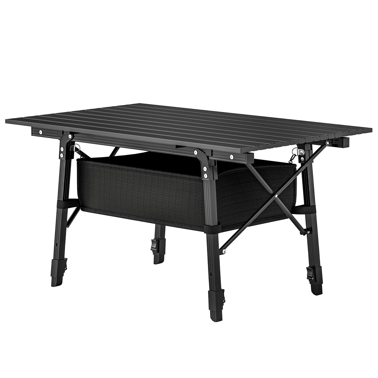 Outsunny Folding Camping Table W/ Adjustable Height, Storage Basket