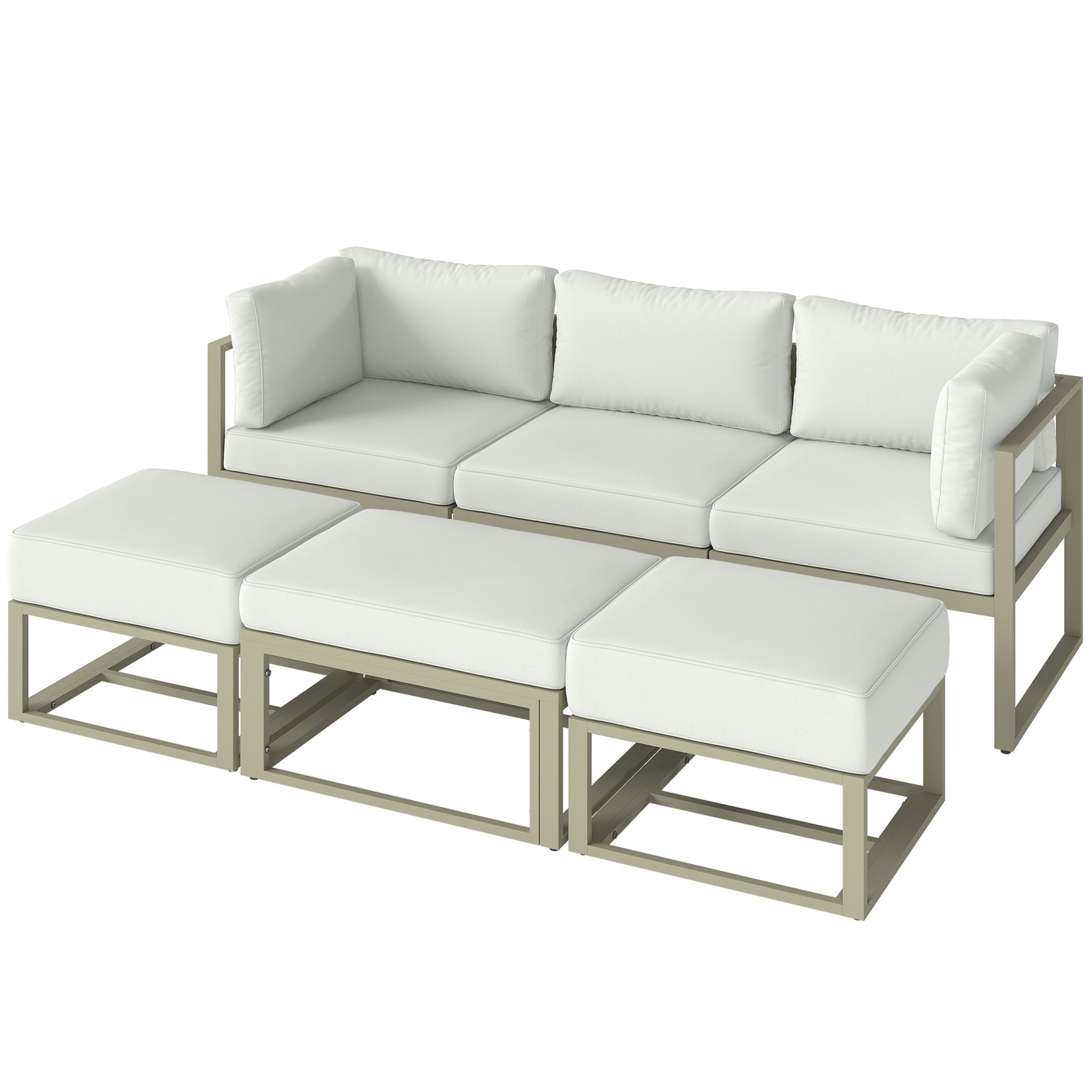 Outsunny 6 Pc Garden Daybed, Sectional Sofa Set With Coffee Table, Footstool