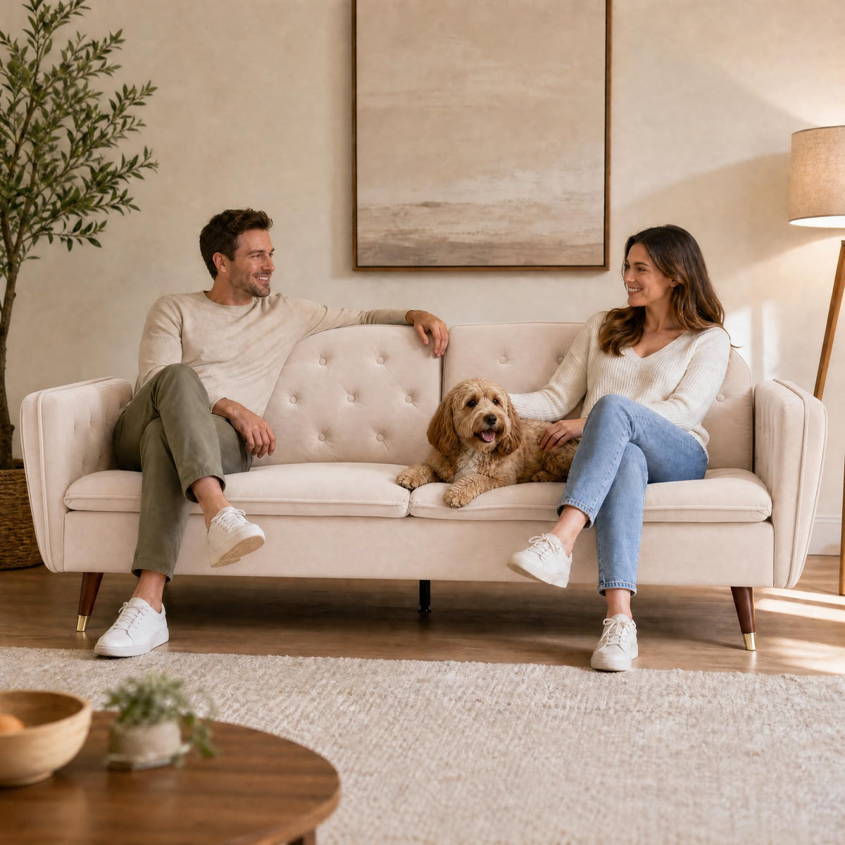 Victoria Velvet Sofa Bed 3 Seater | Cream