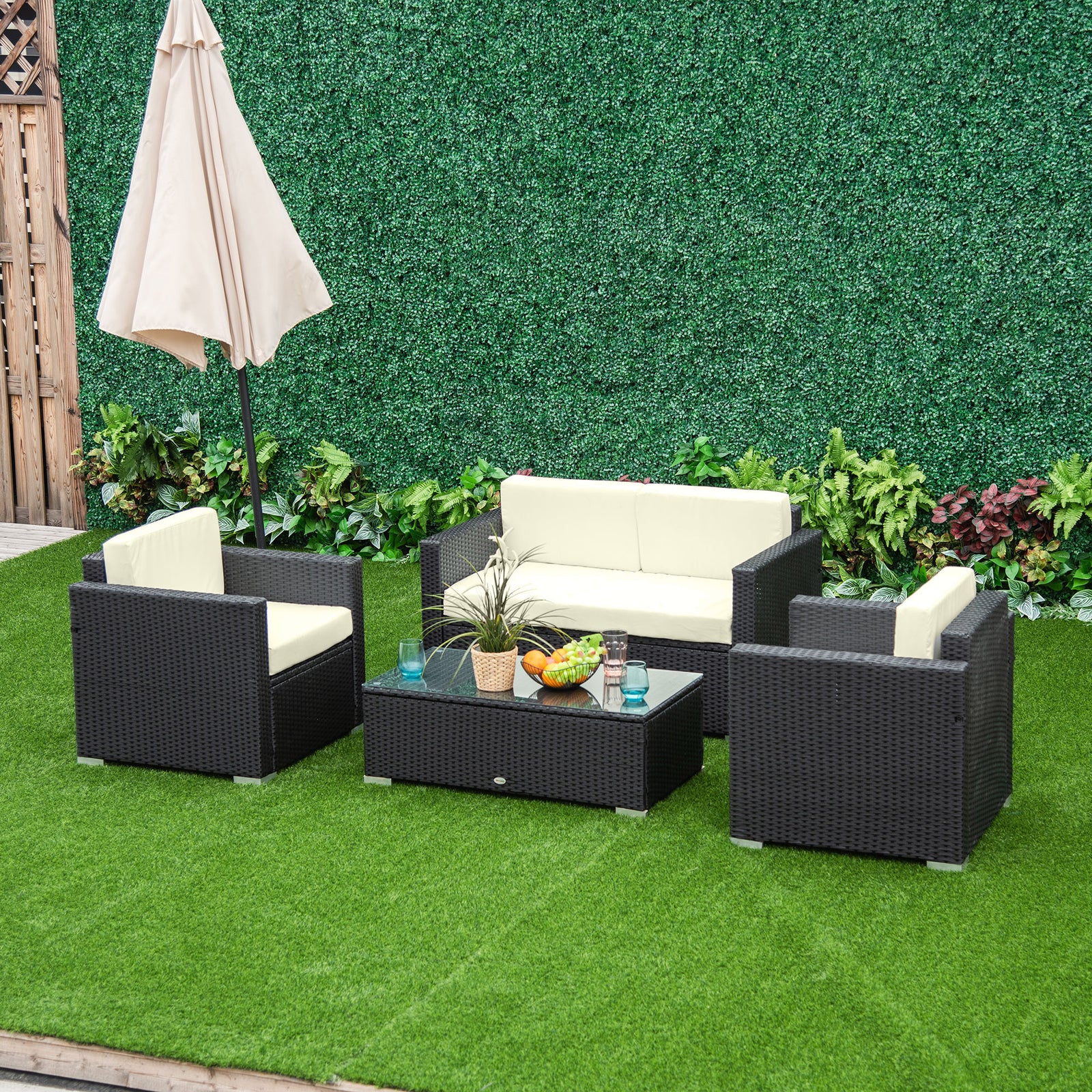4 Pieces Rattan Sofa Set Chair Seat Furniture Patio Wicker | Black