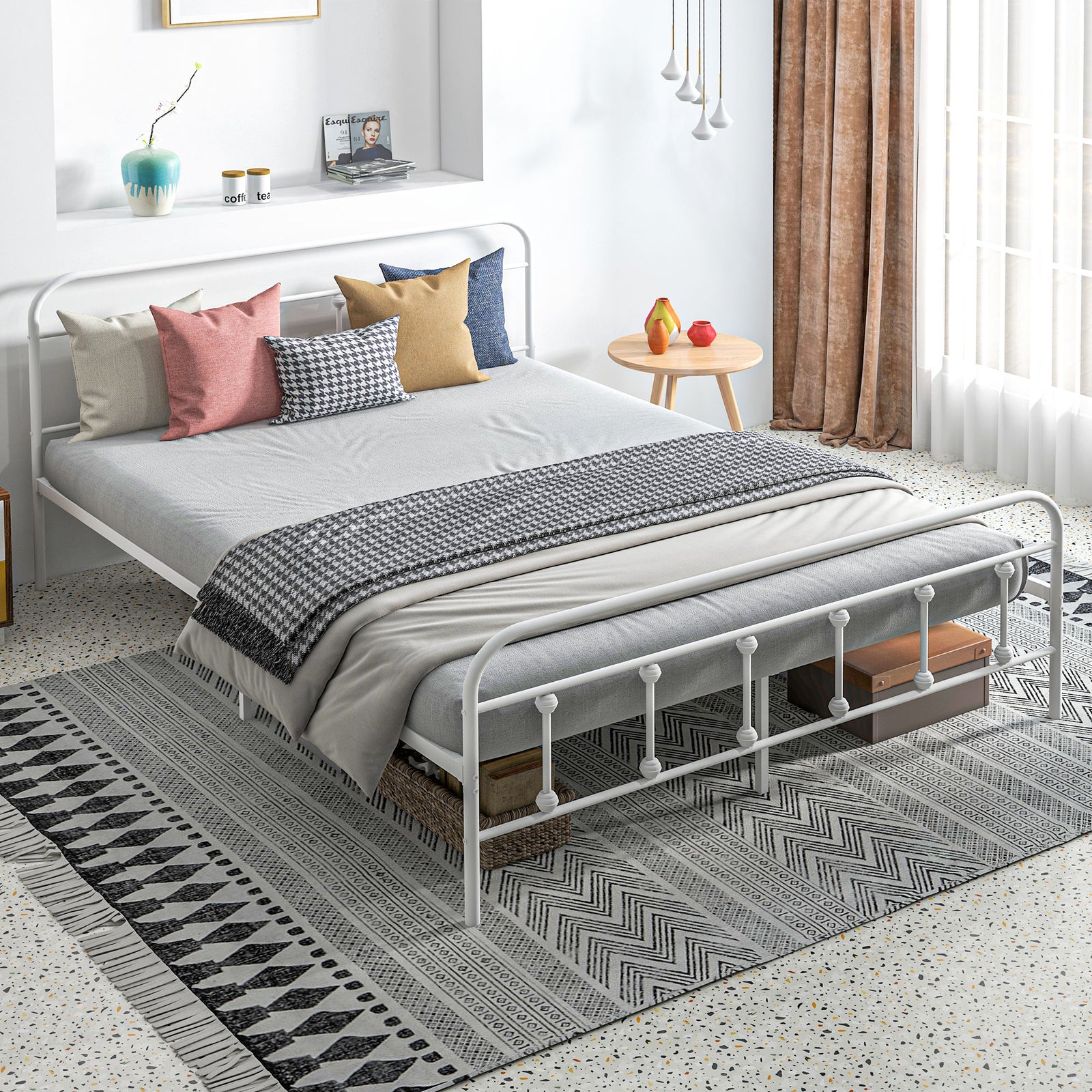 Single/double/king Metal Platform Bed Frame Underbed Storage | Double | White