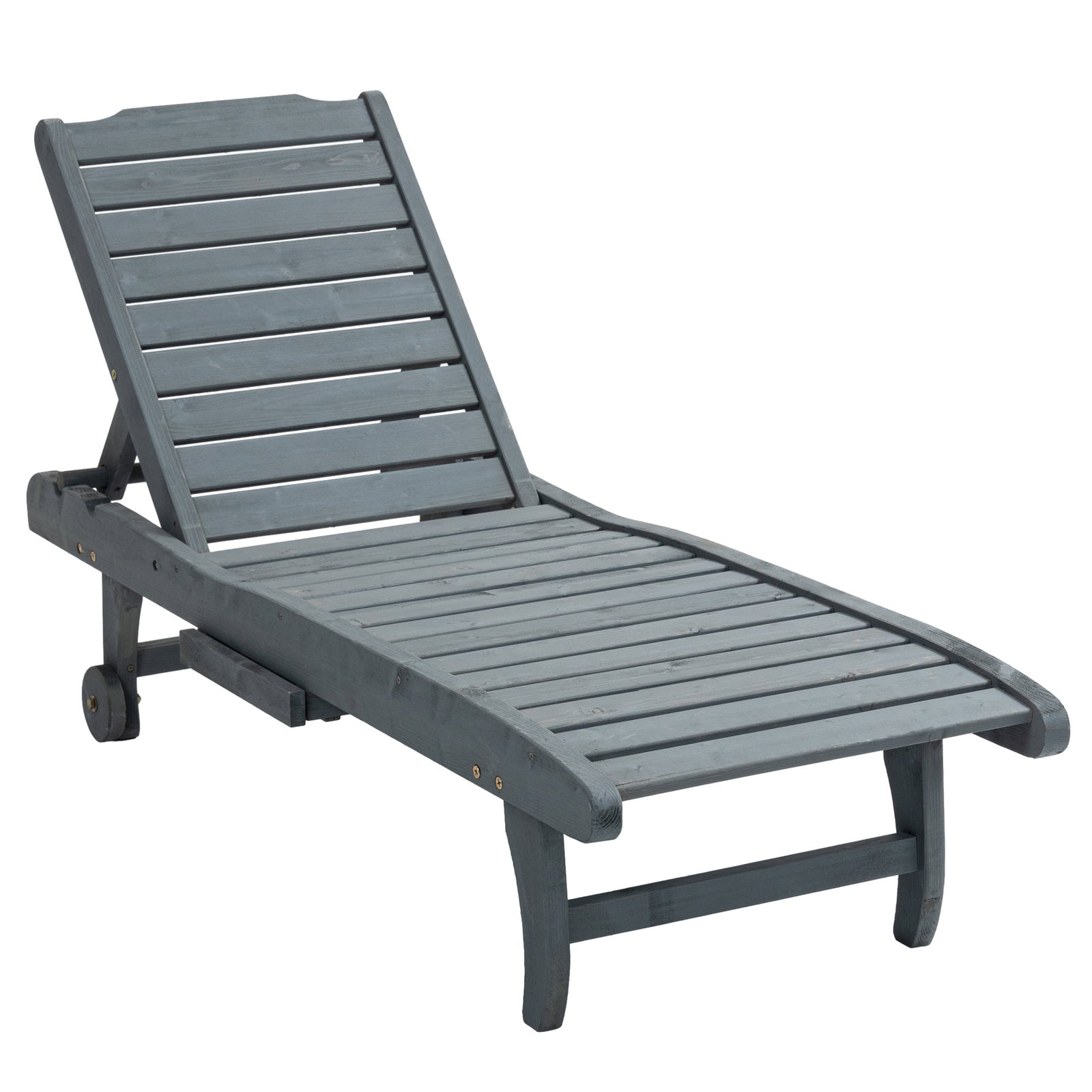 Wooden Sun Lounger Outdoor Patio Sun Bed W/ Pull-out Table