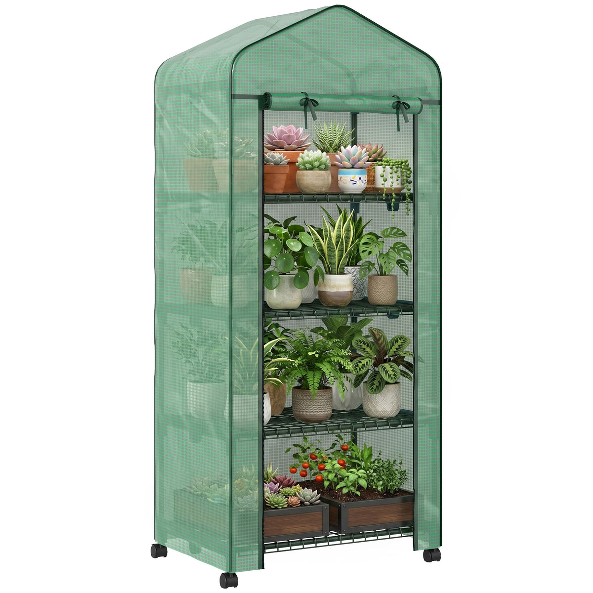 Outsunny Mini Greenhouse 4-tier Portable Plant House Shed Pe Cover, Green