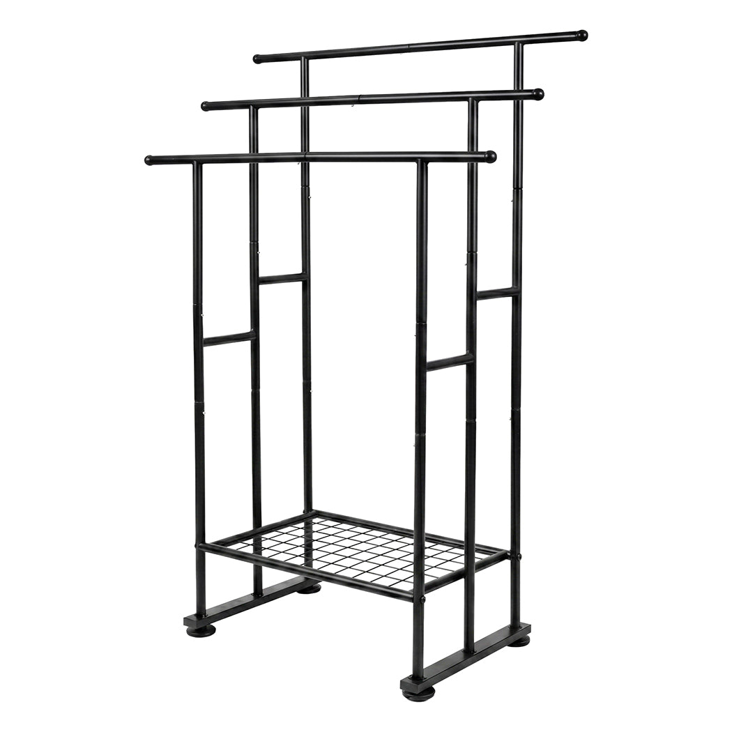 Towel Rail Metal Rack With Basket 3-tier Storage Anti-slip Foot Black | Black