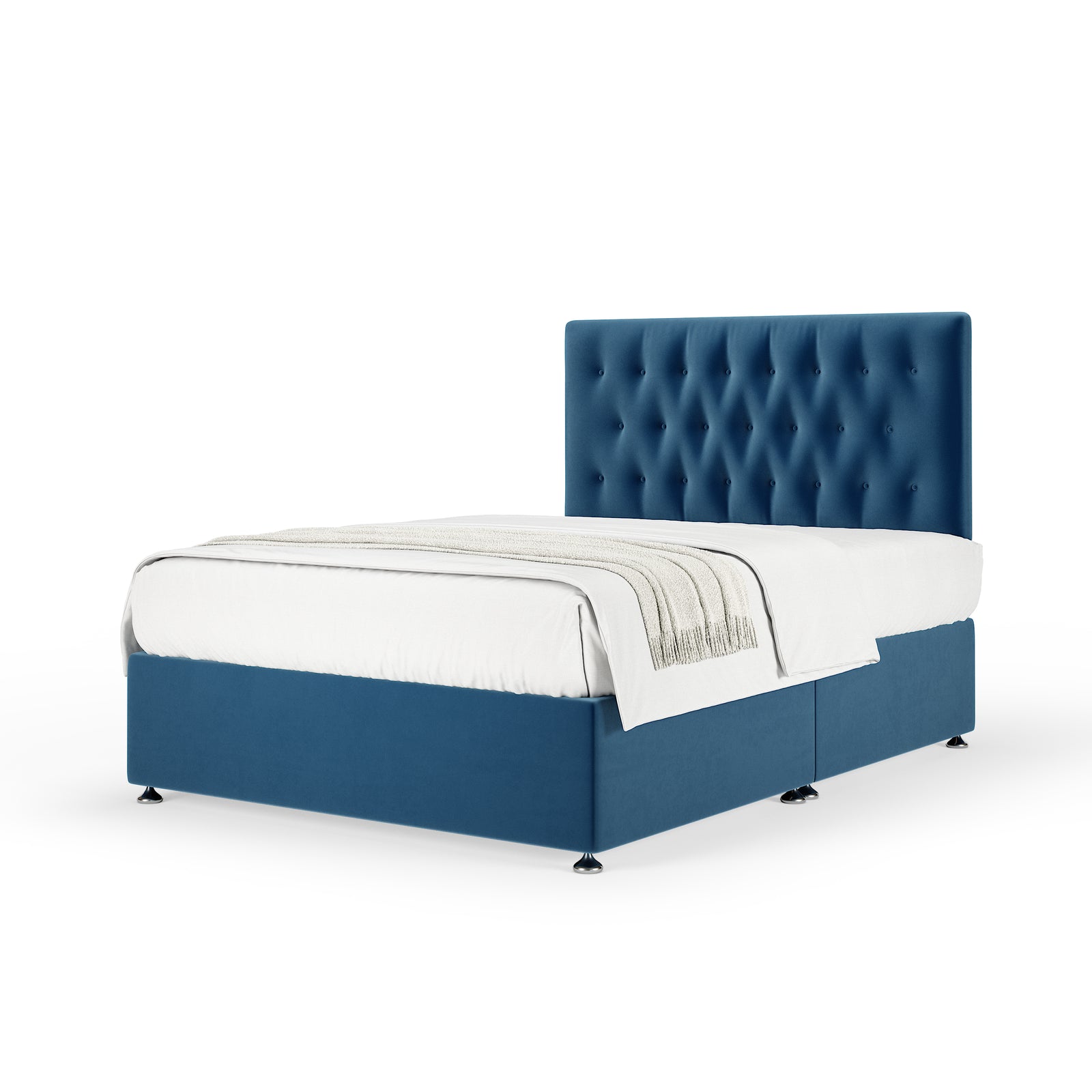 Plush Velvet Divan Base And Button Headboard | Single | Midnight Blue