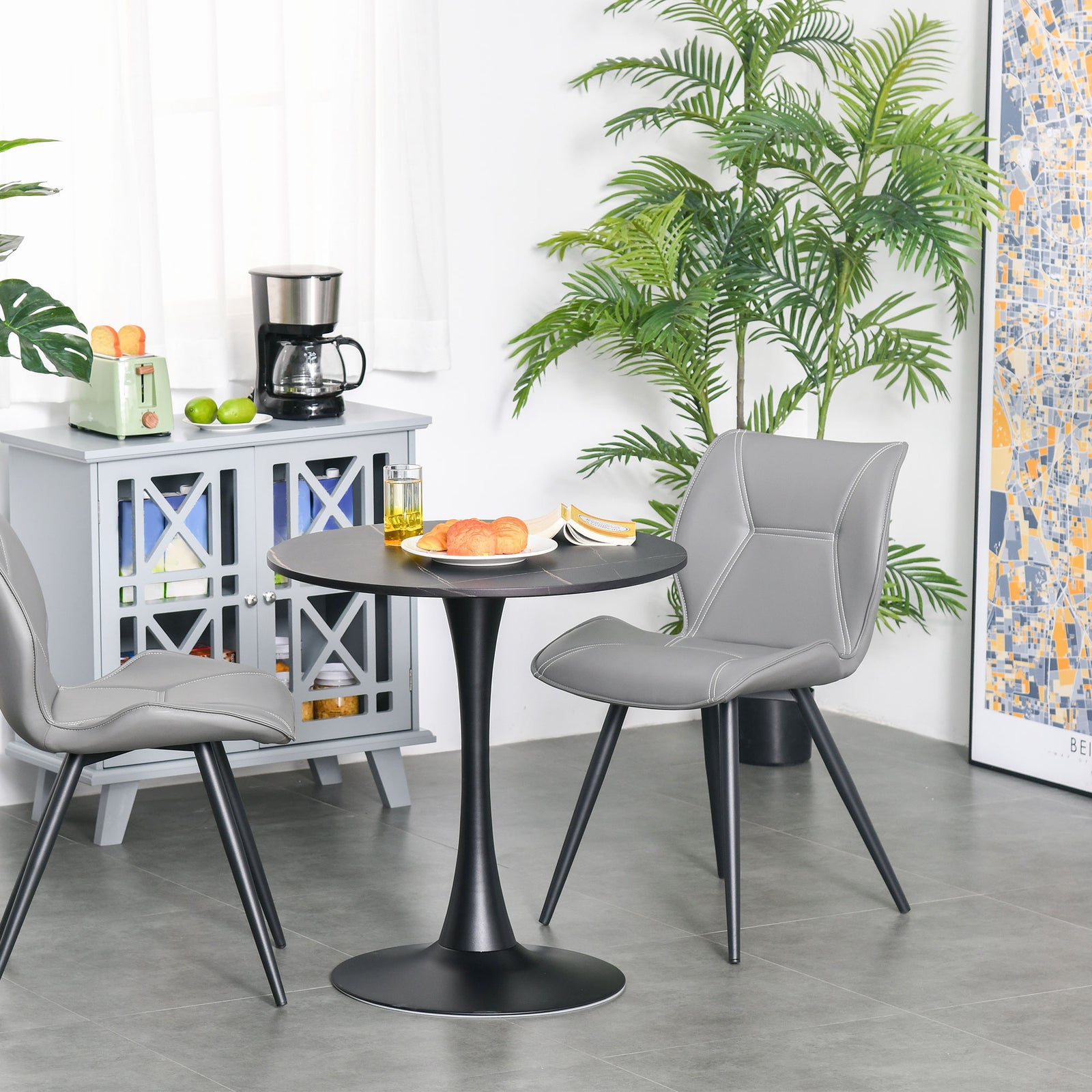 Modern Round Dining Table Leisure Coffee Bistro Table Metal | Black