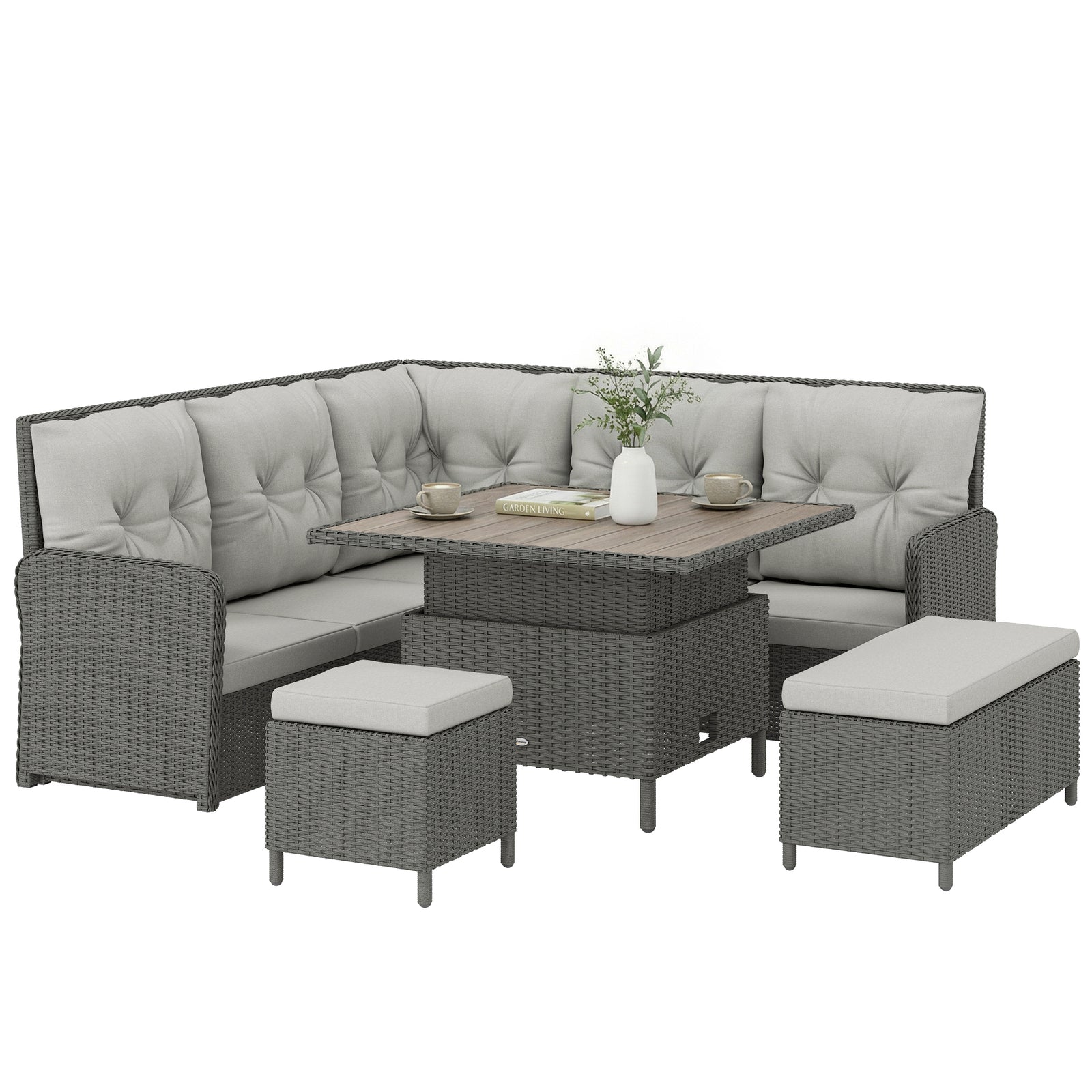 6 Pcs Rattan Garden Furniture Sectional Corner Sofa | Grey