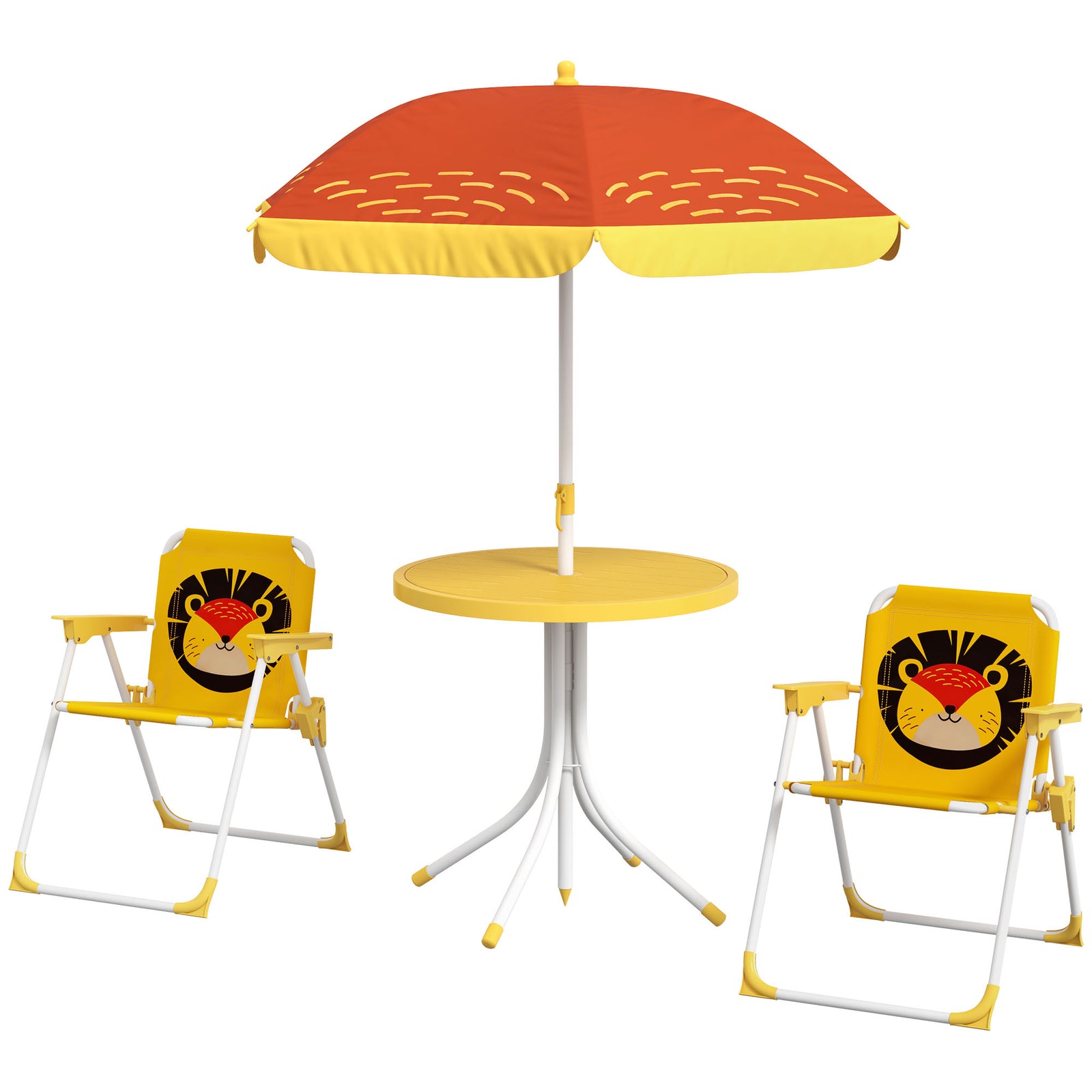 Kids Bistro Table And Chair Set W/ Lion Theme, Adjustable Parasol
