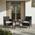 3-piece Pe Rattan Garden Furniture Set, Outdoor Patio Table And Chairs Set | Black