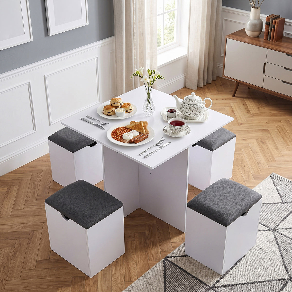 Living and Home Kitchen Dinning Table & Storage Stools Set