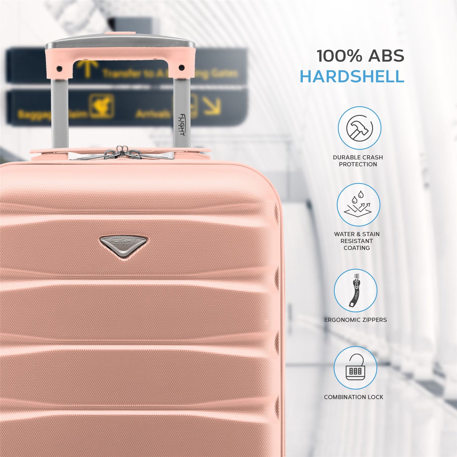 55x35x20cm Cabin Carry On Suitcase Hard Shell Overhead Luggage 100+ Airlines Approved | Cabin | Rose