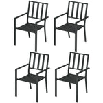 Stackable Outdoor Garden Chairs With Metal Slatted Design | Set of 4 | Black