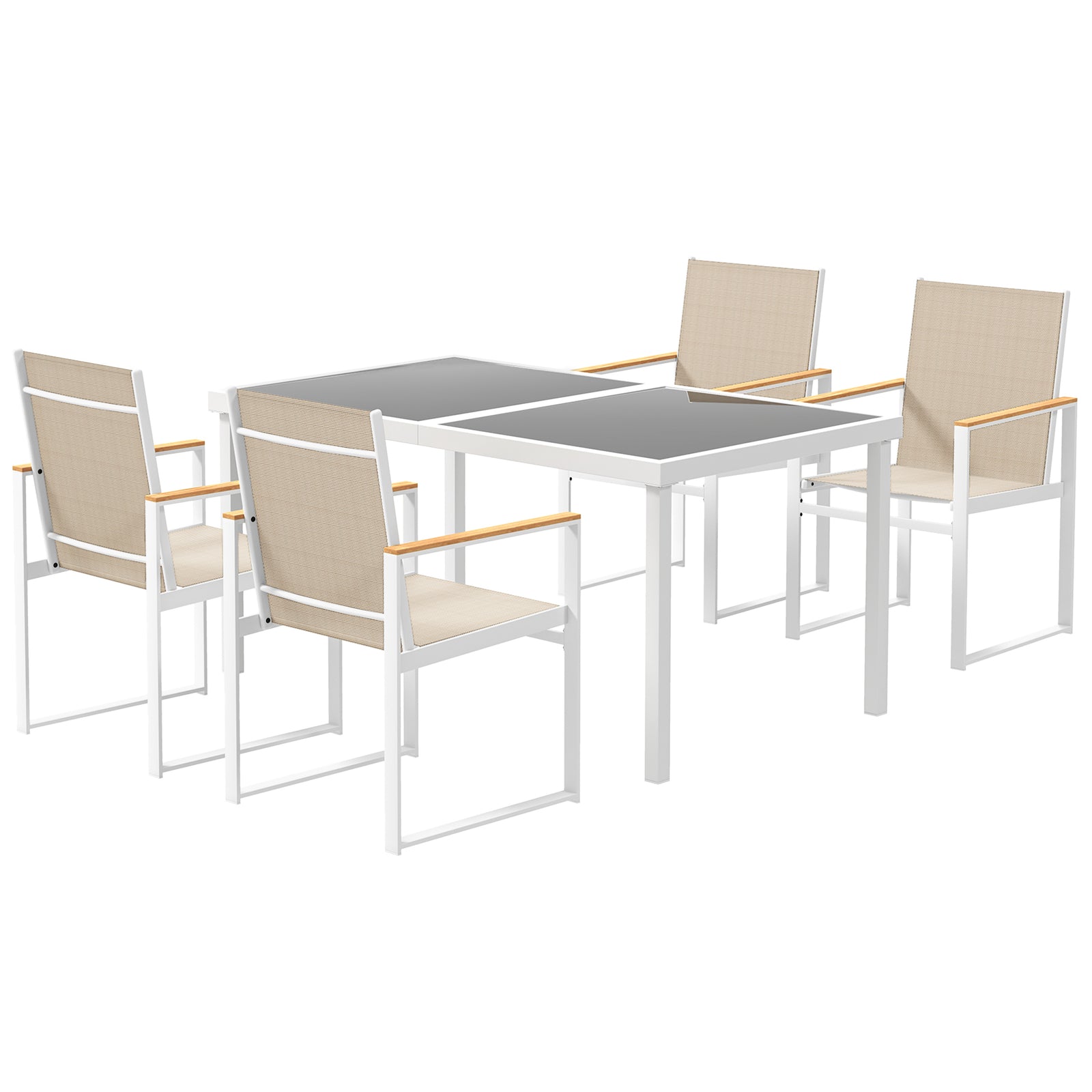 5 Piece Garden Table And Chairs W/ Tempered Glass Table Top