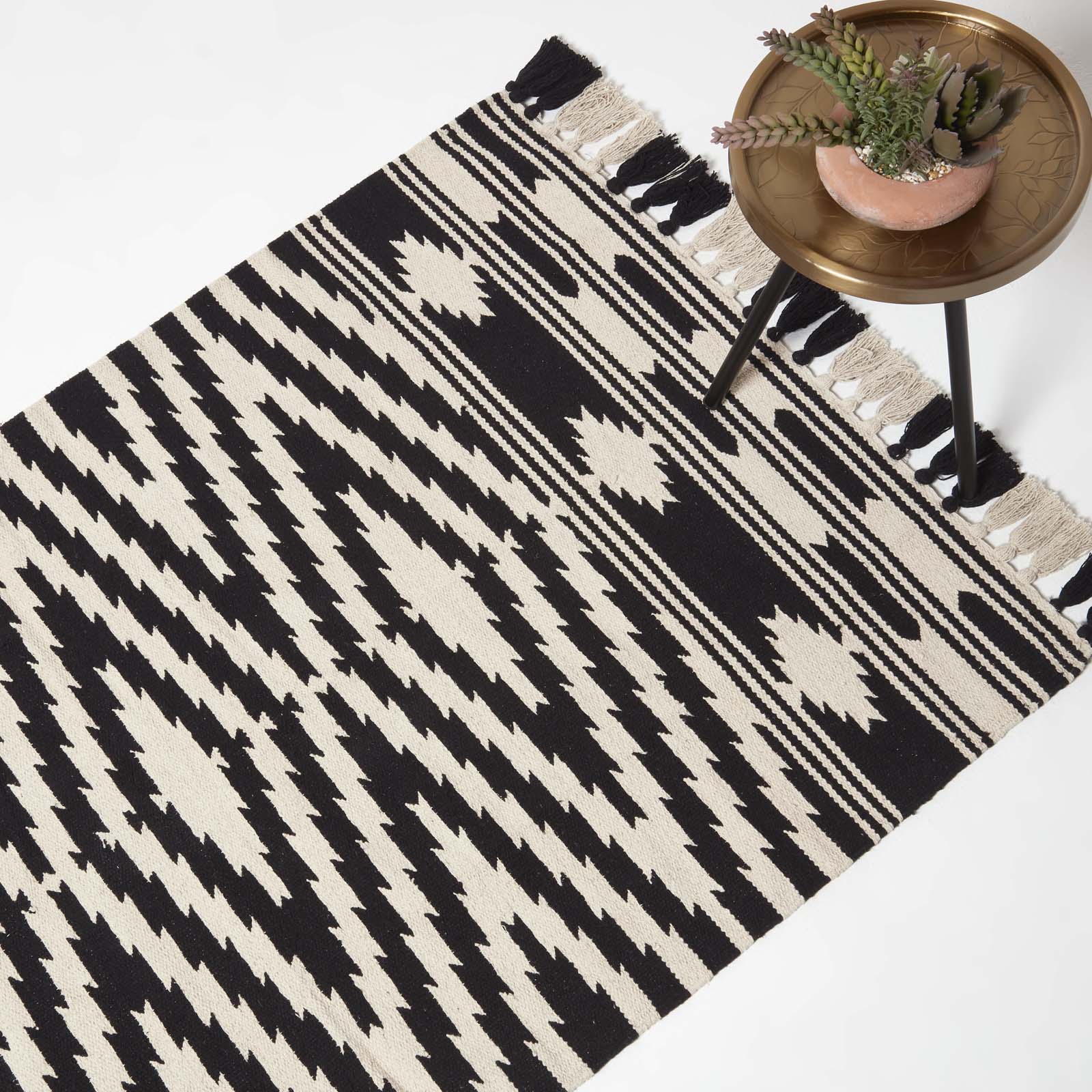Dinan Black & White Kilim Cotton Rug | Extra Large | Black & White