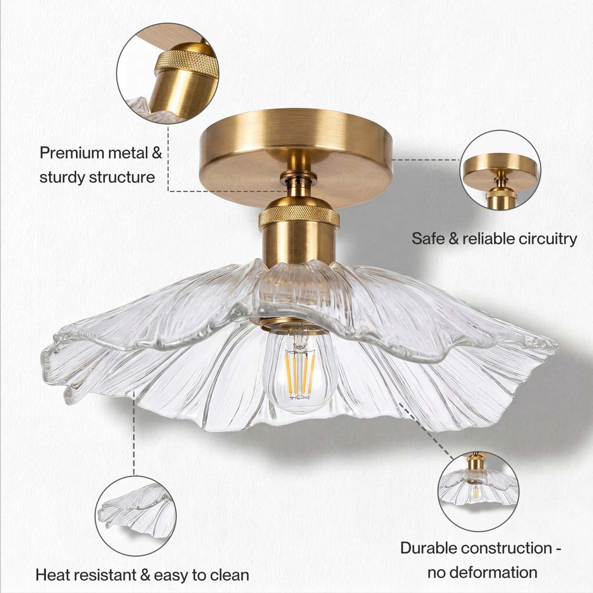 Emitto Ceiling Light Flower Clear Glass Fixture Chandelier Flush Mount 2 Pcs