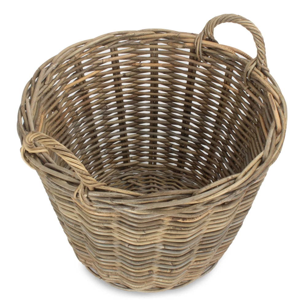 Round Grey Rattan Log Basket | Brown