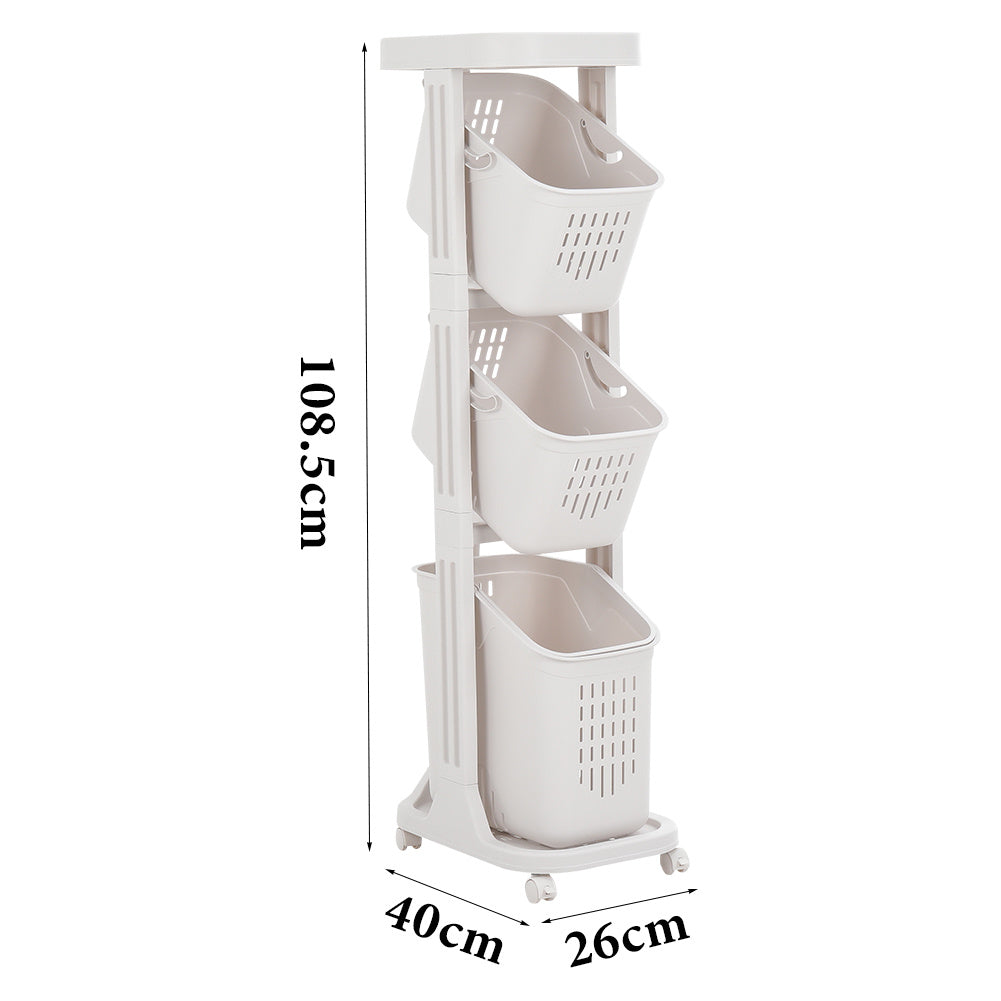4-tier Storage Rack Laundry Basket With Wheels | White
