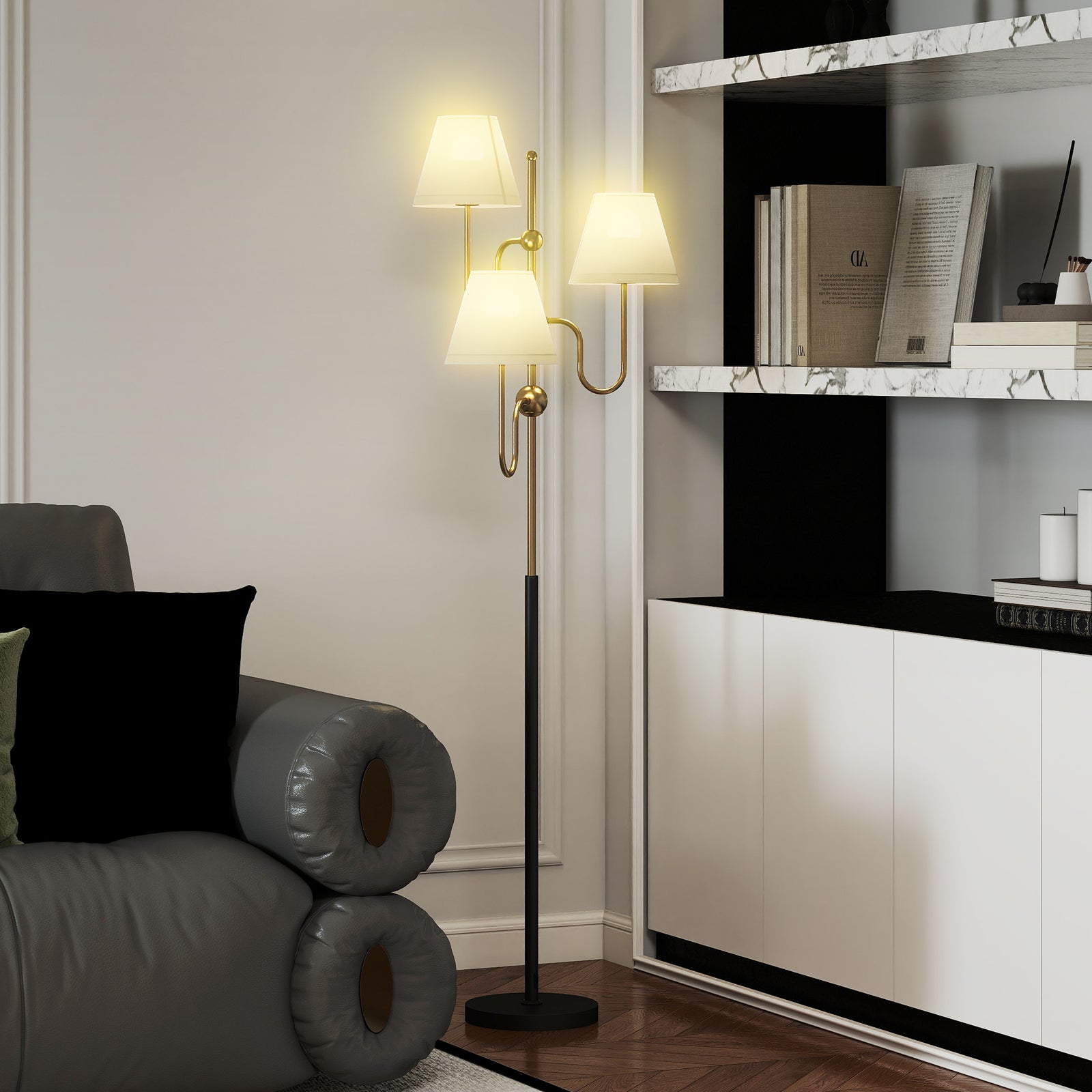 HOMCOM 3-light Floor Lamp, 165 Cm Tall Standing Lamp With Foot Switch