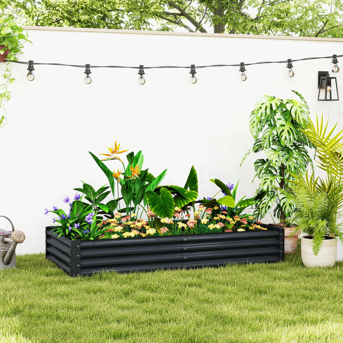 Outsunny Galvanised Raised Garden Bed, Raised Planter, Dark Grey