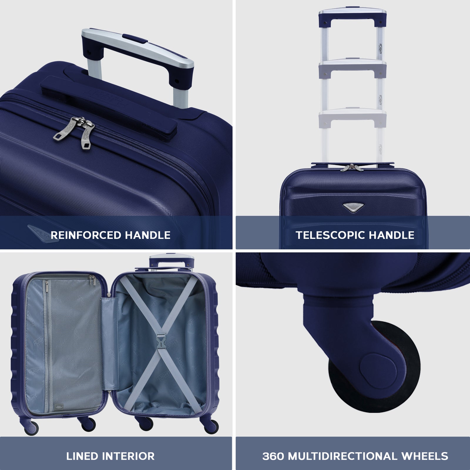 55x35x25cm Lightweight Suitcase - Cabin Carry On - Hard Shell - 4 Wheels Overhead Luggage | Cabin | Navy Blue
