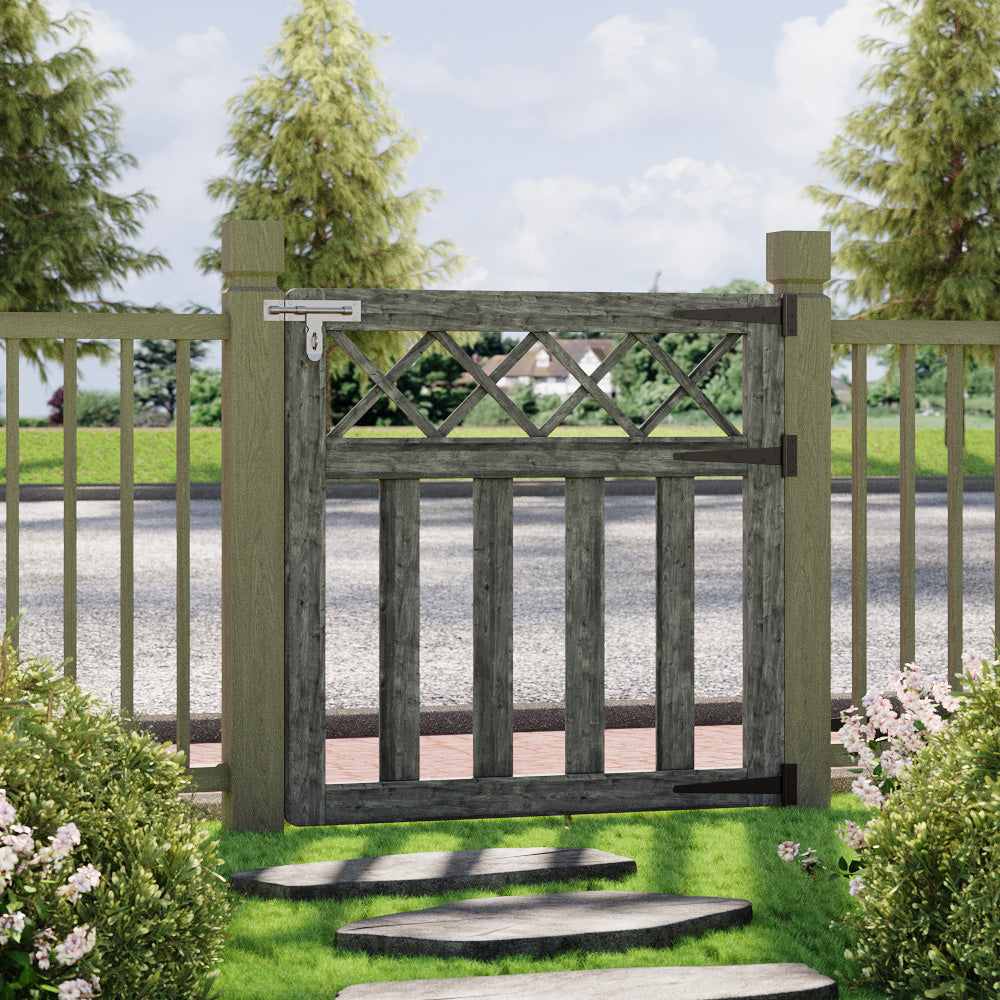 90cm W X 90cm H Outdoor Cross Top Wooden Garden Gate Pedestrian Fence Yard Door