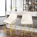 Modern Velvet Upholstered Bar Stools With Metal Legs, Set Of 2 – Contemporary Design, Comfortable Padded Seat, And Anti-slip Base | White