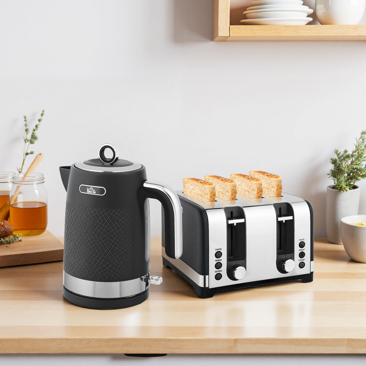 Kettle And Toaster Set With 3000w Rapid Boil, 4 Slice Toaster | Black